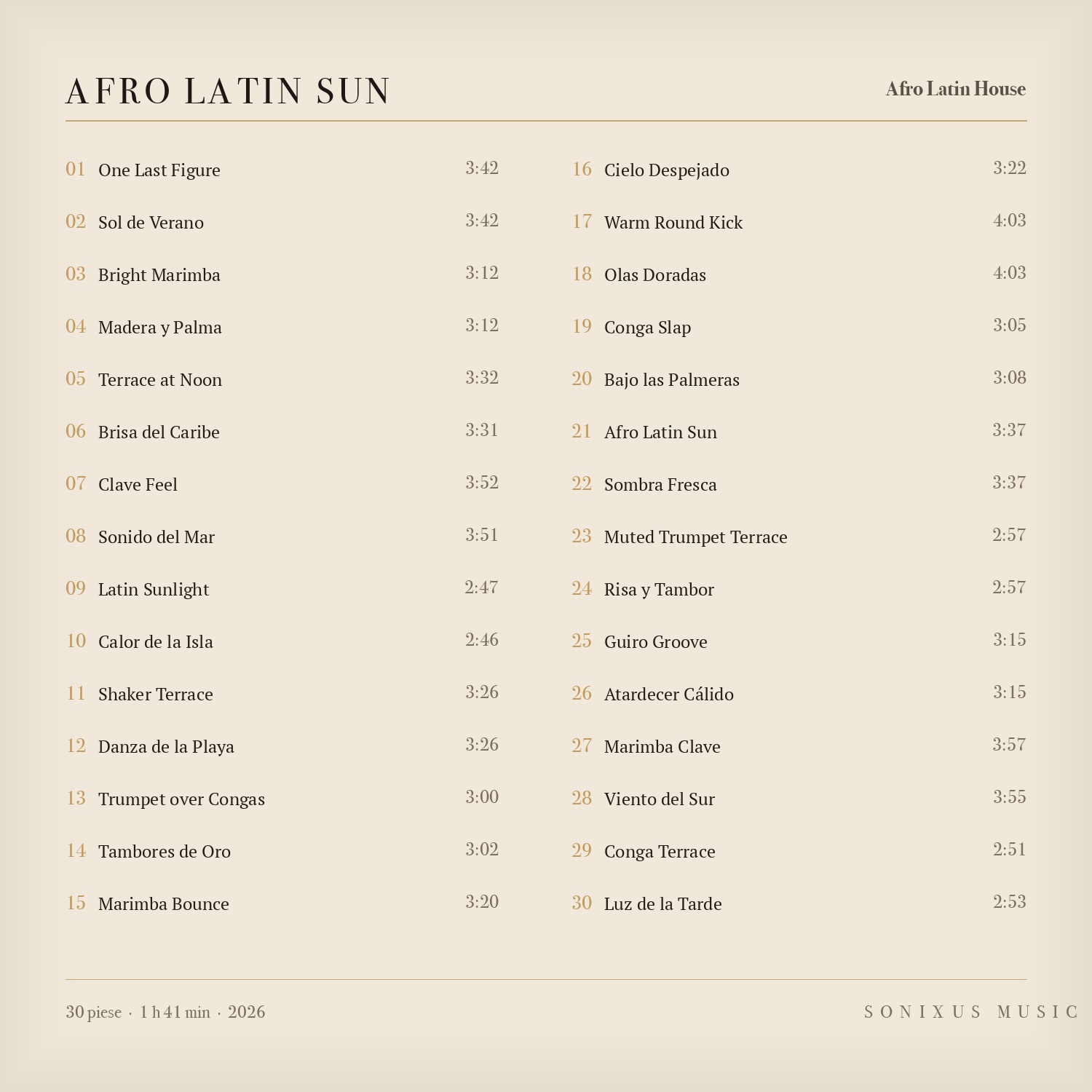 Afro Latin Sun — tracklist