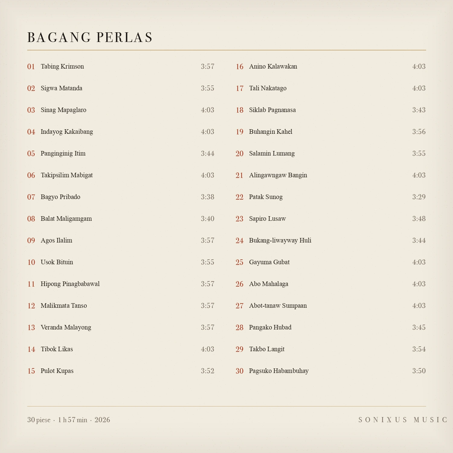 Bagang Perlas — tracklist