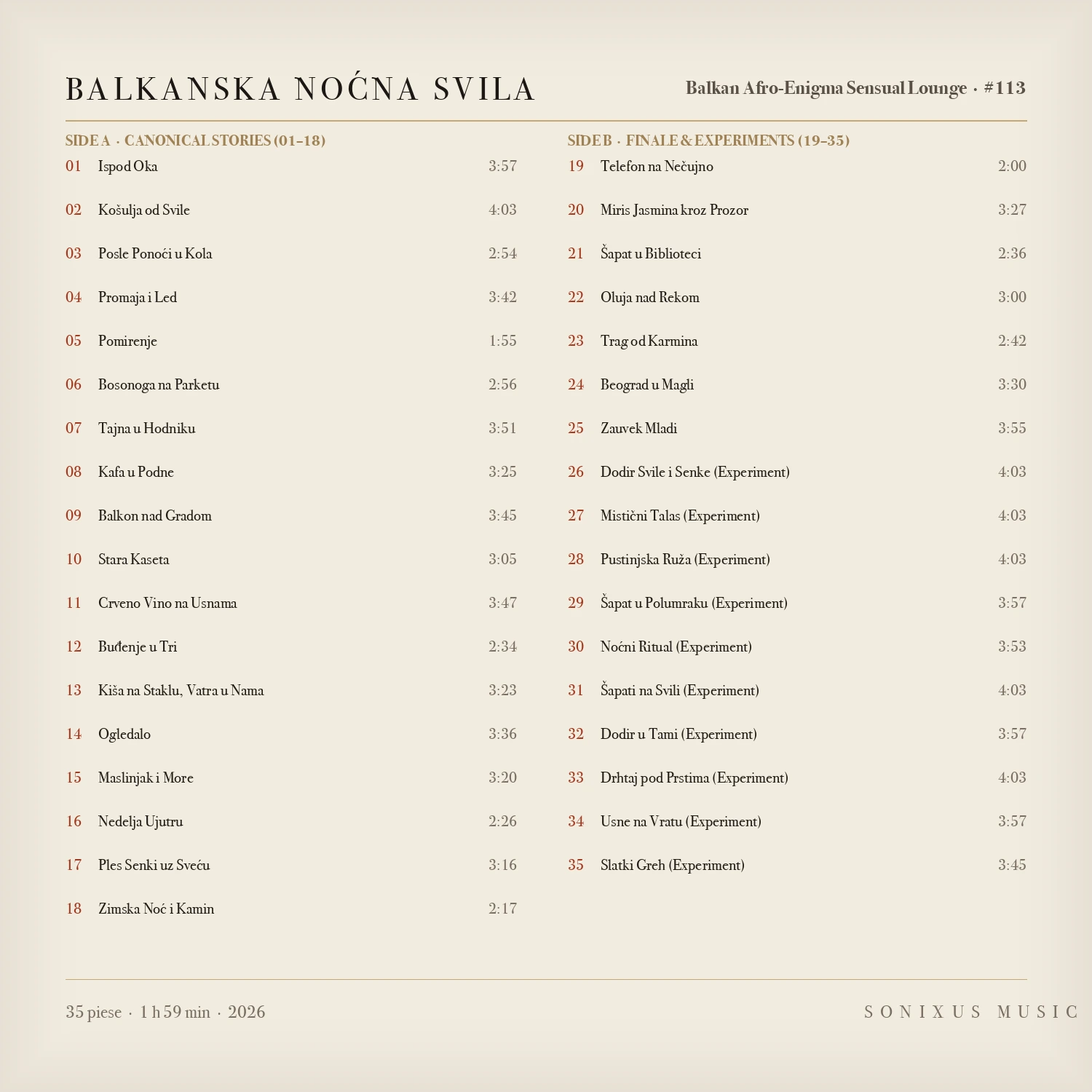 Balkanska Noćna Svila — tracklist