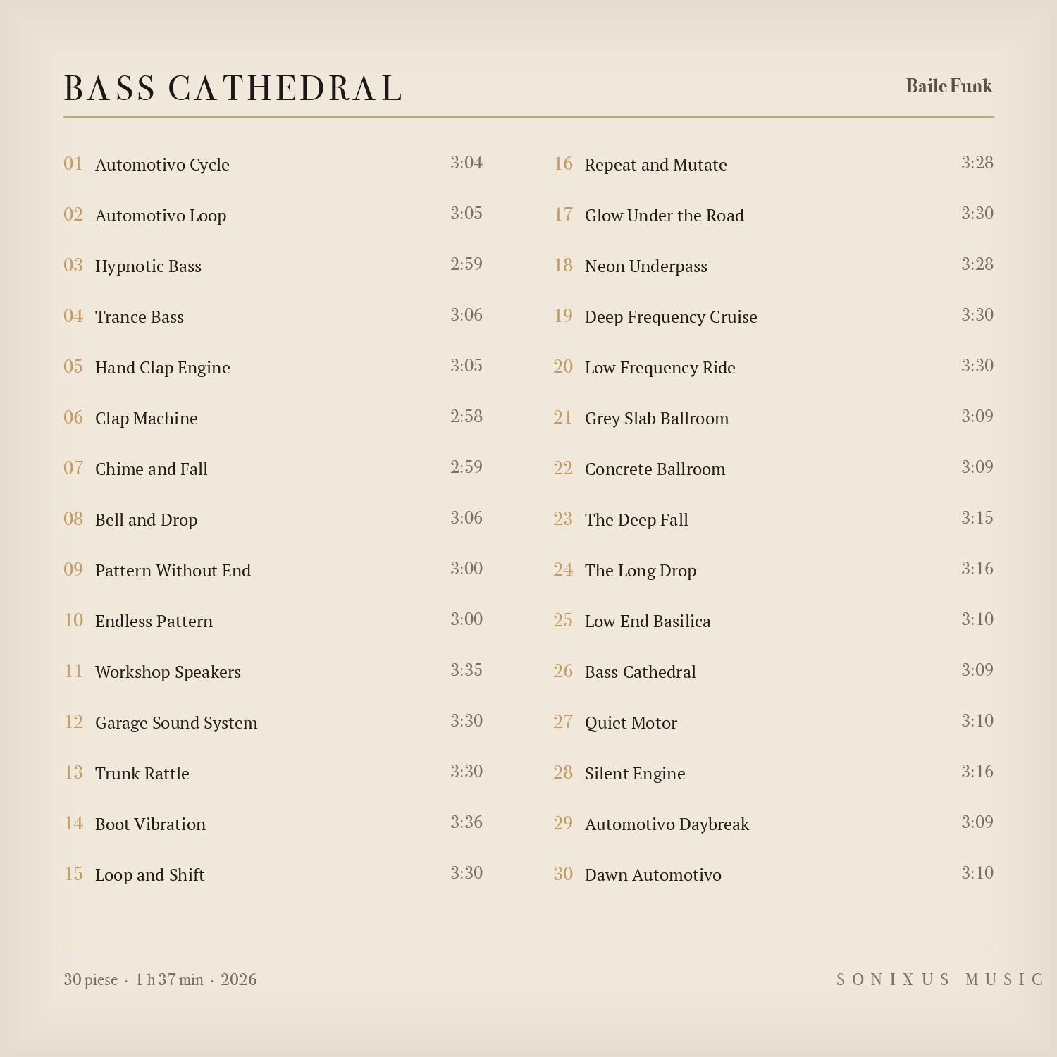 Bass Cathedral — tracklist