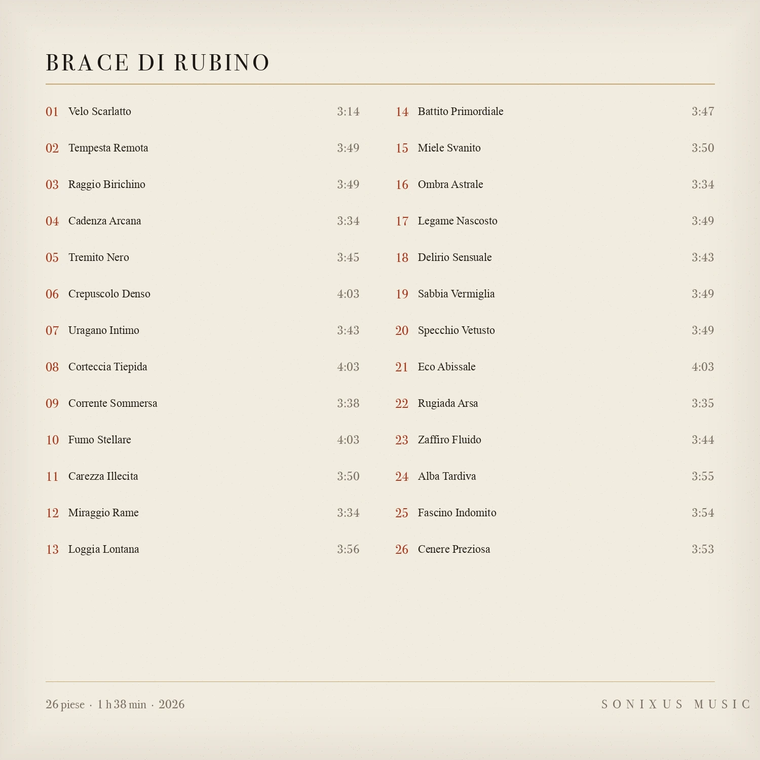 Brace di Rubino — tracklist