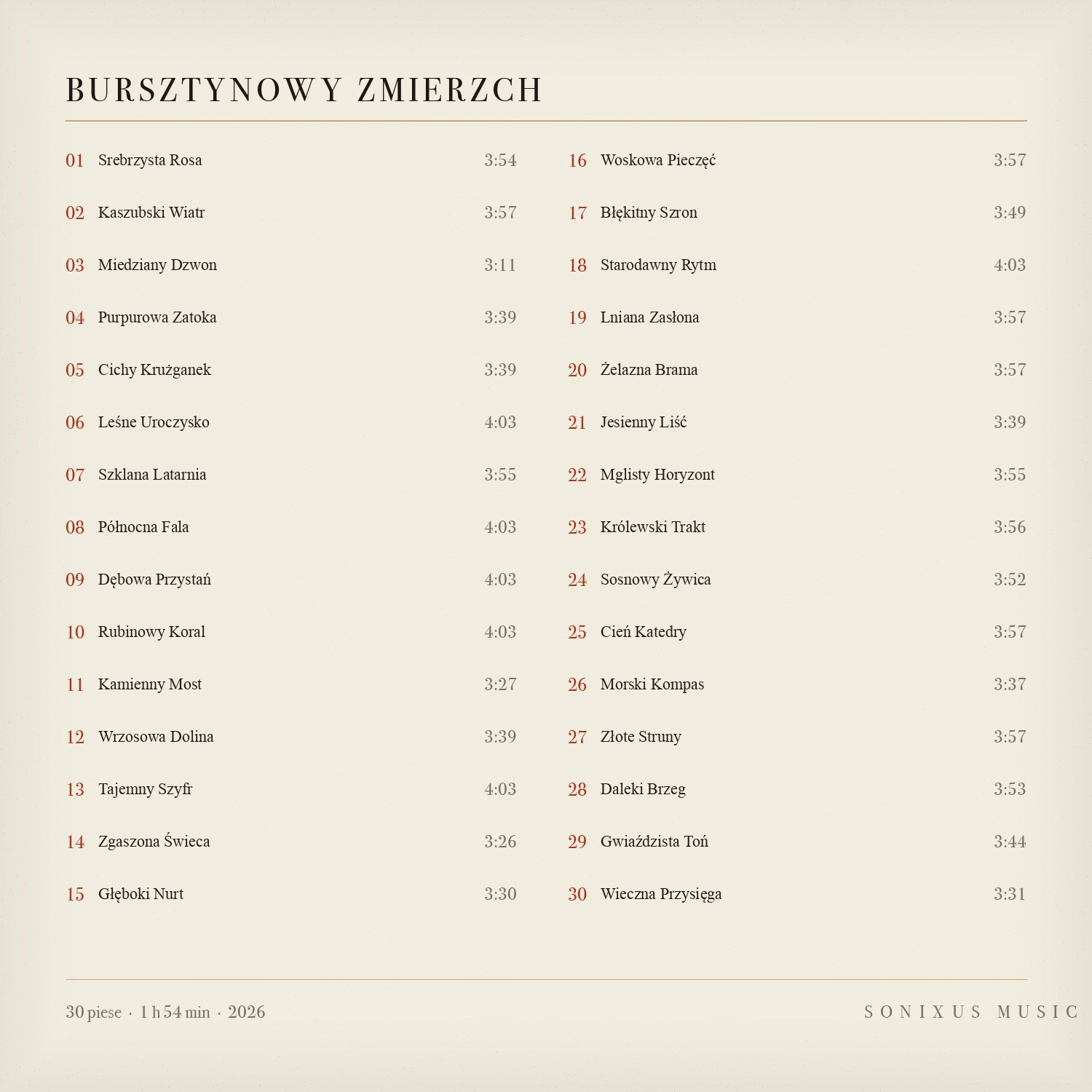 Bursztynowy Zmierzch — tracklist