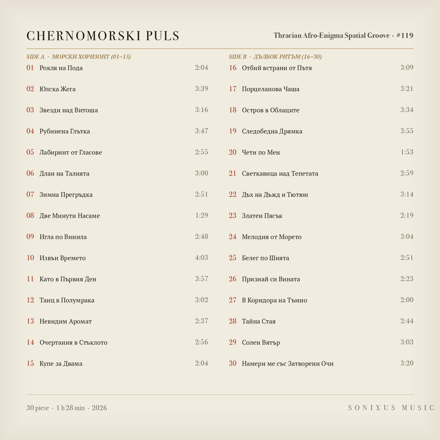 Chernomorski Puls — tracklist