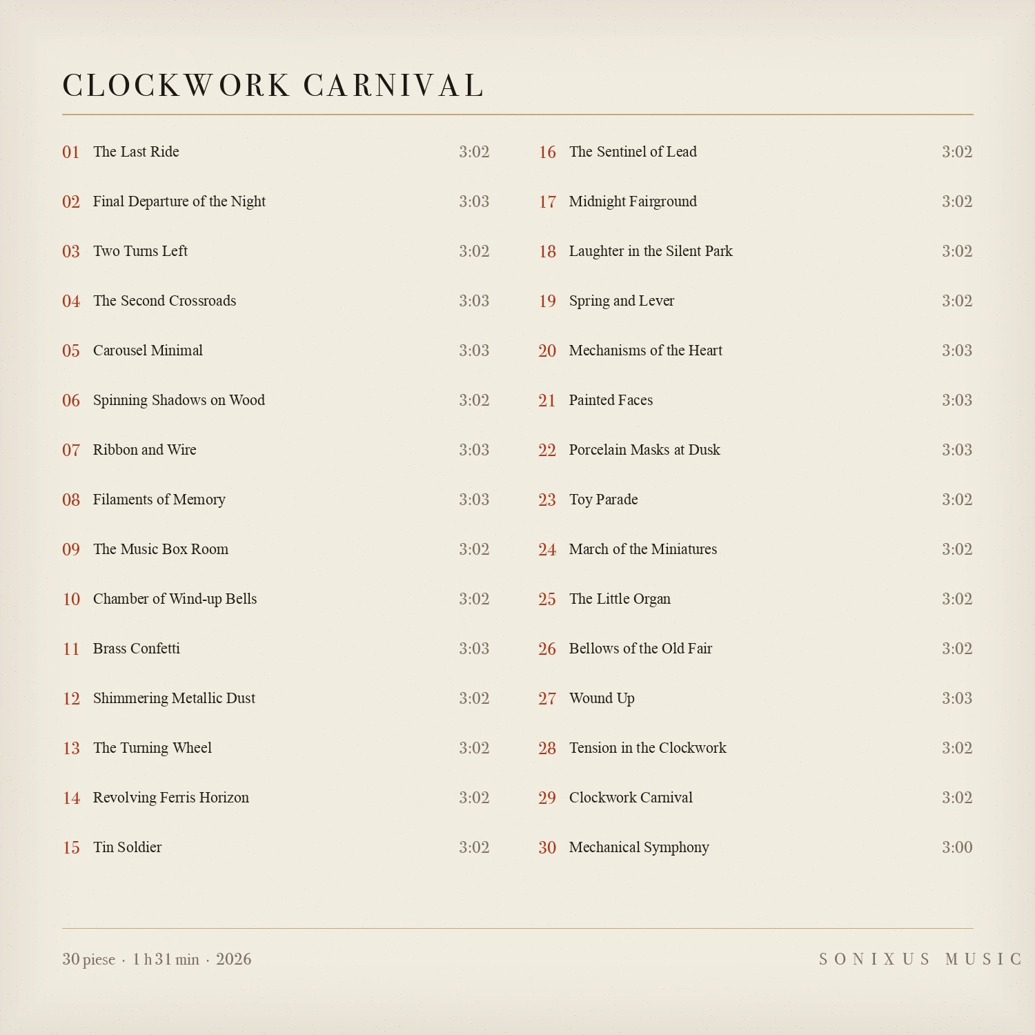 Clockwork Carnival — tracklist