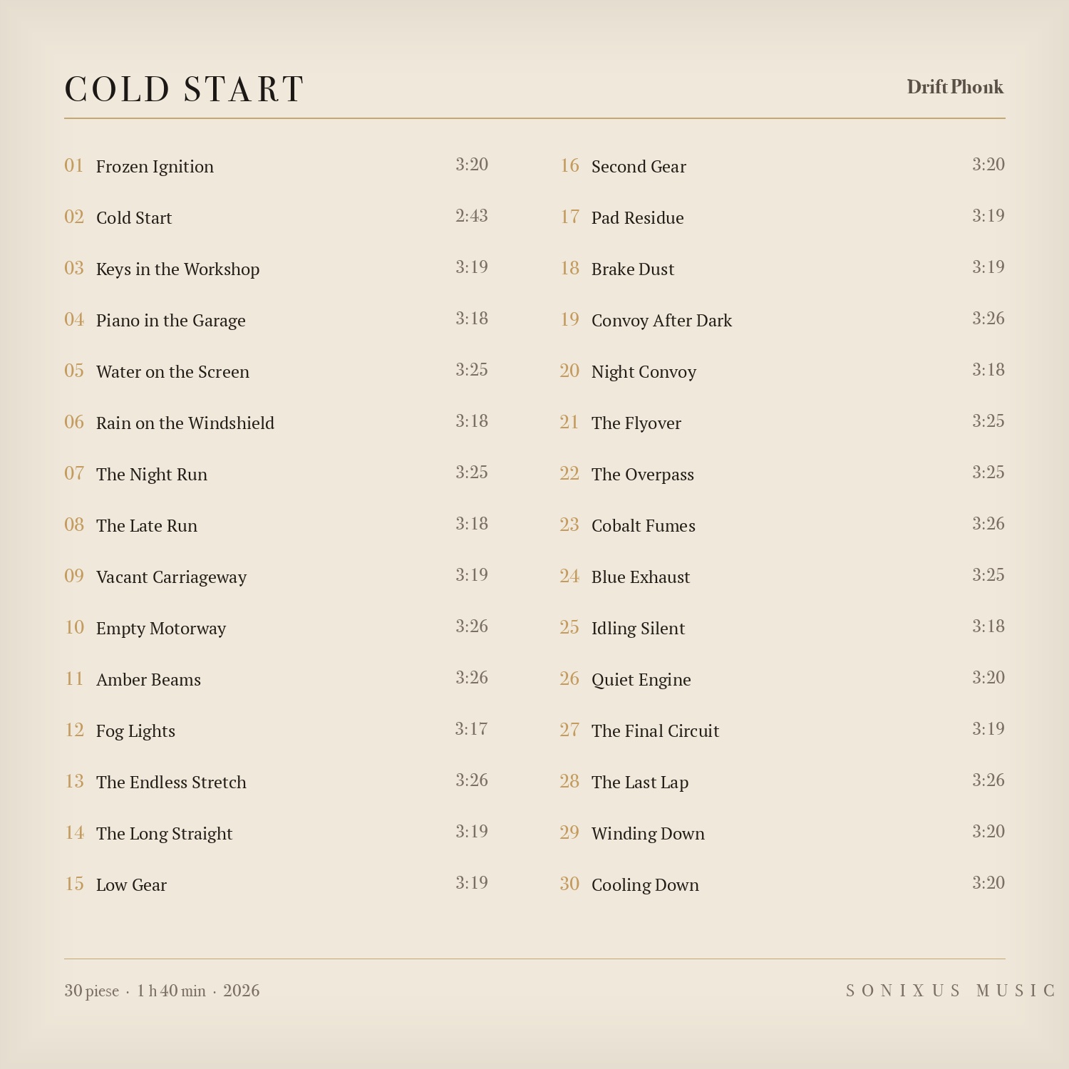 Cold Start — tracklist