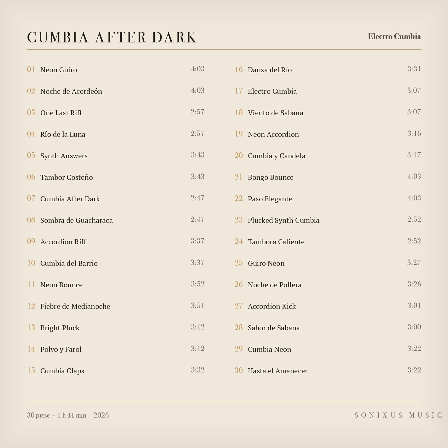 Cumbia After Dark — tracklist