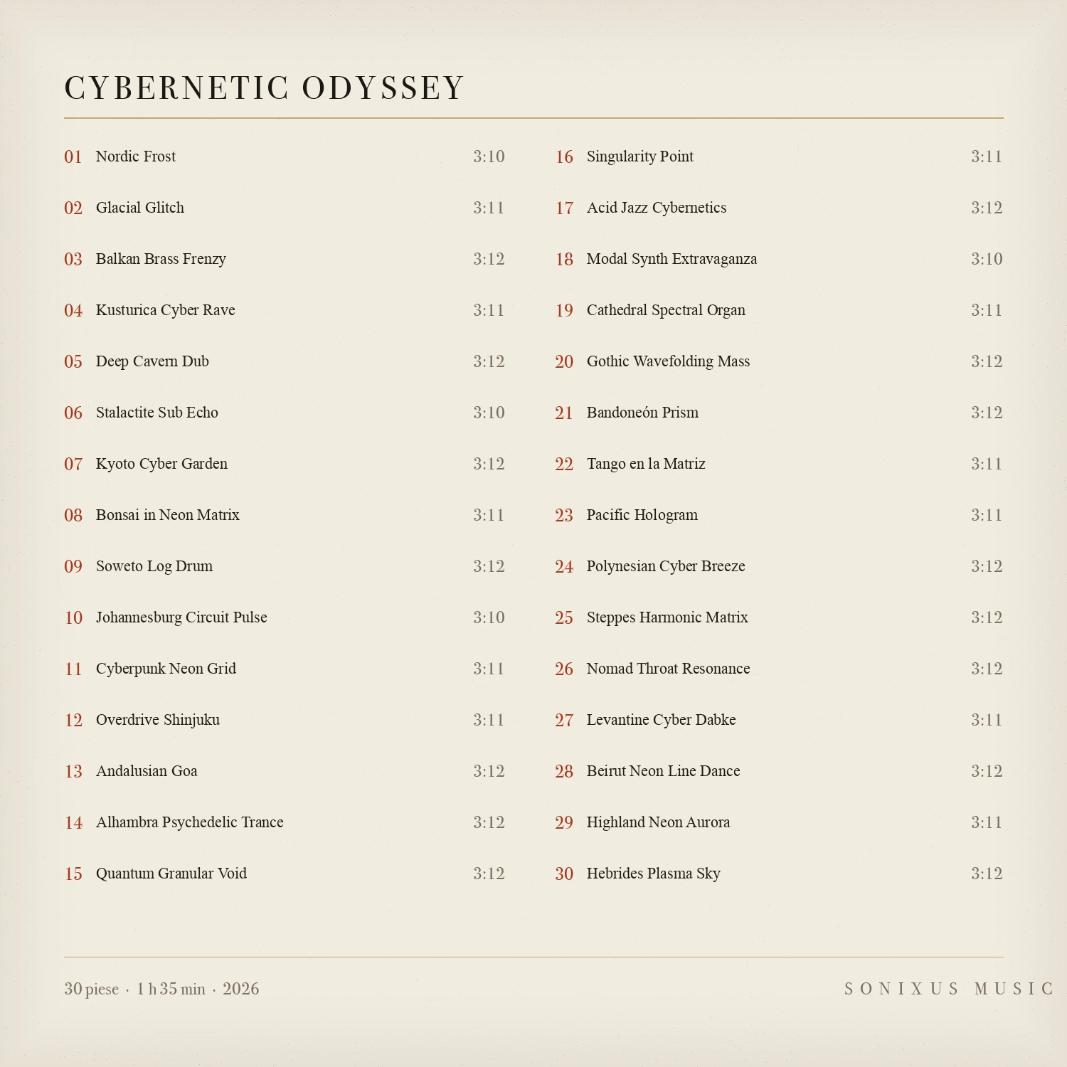 Cybernetic Odyssey — tracklist
