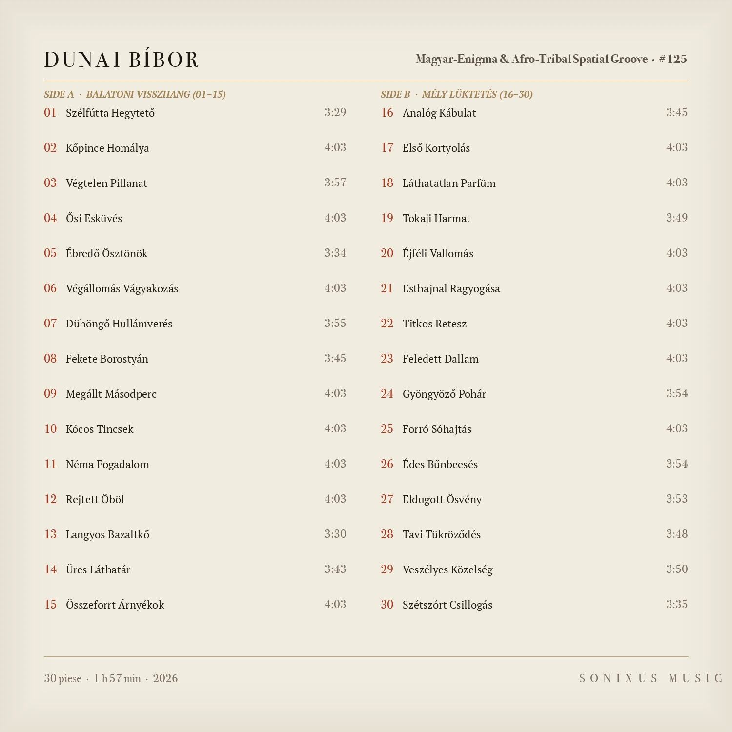 Dunai BĂbor â tracklist