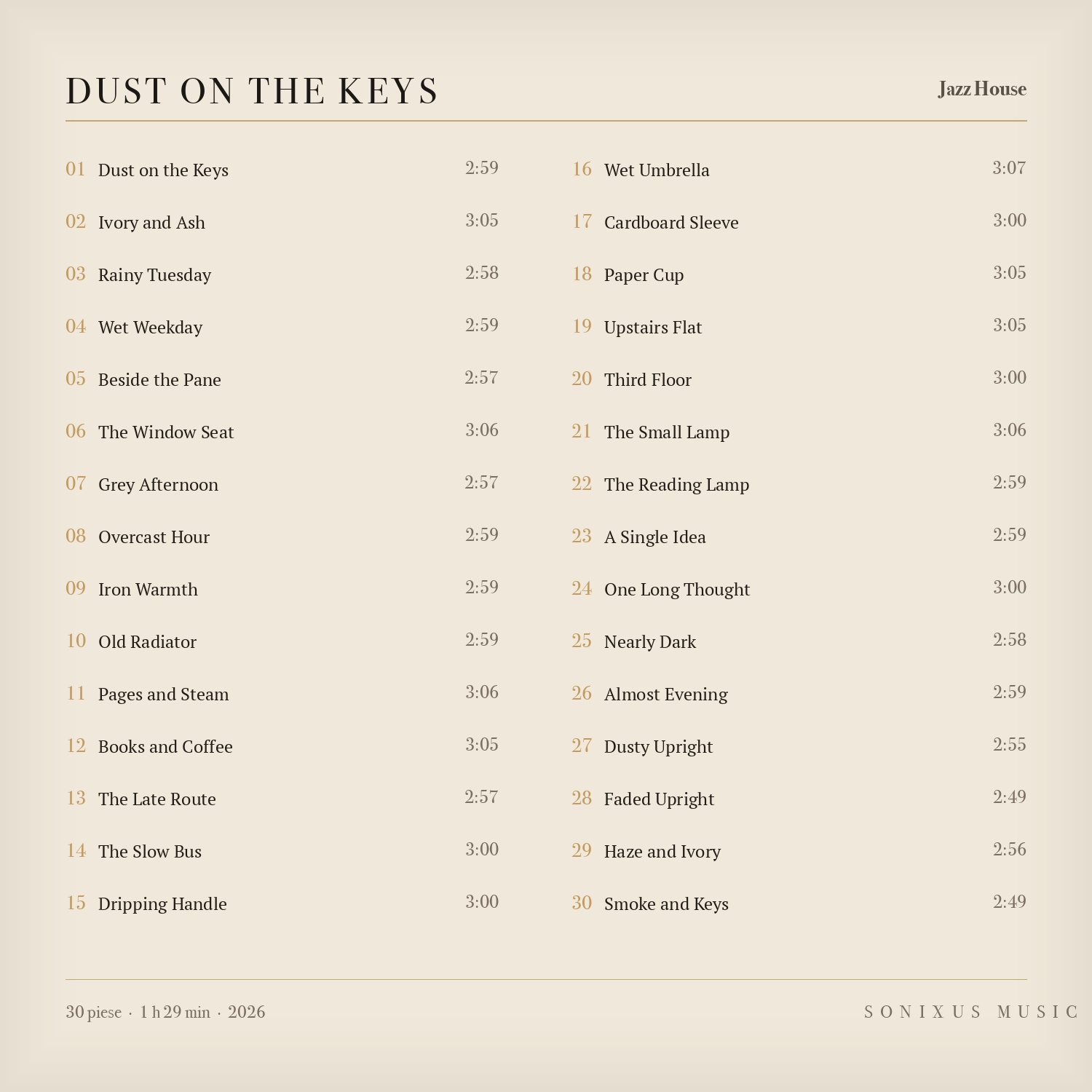 Dust on the Keys — tracklist