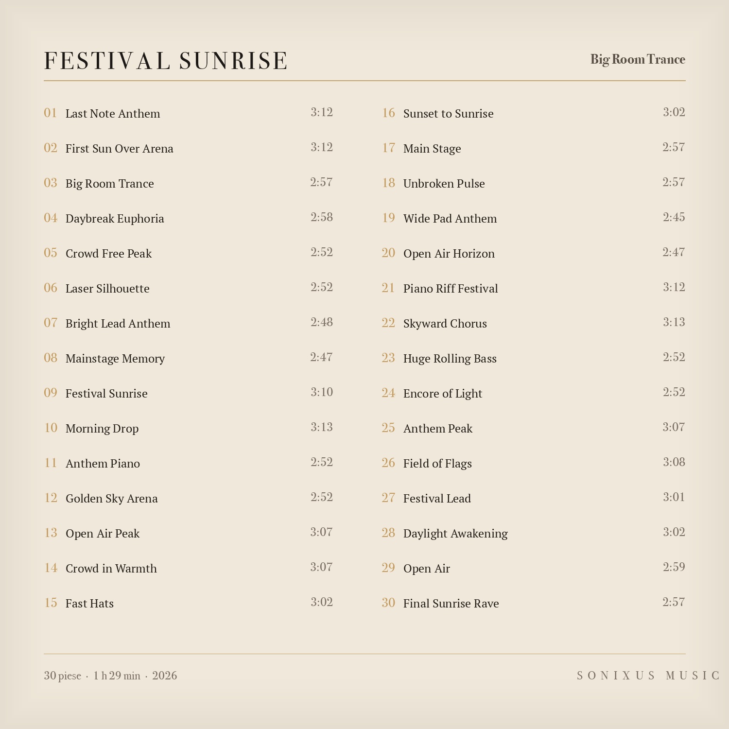Festival Sunrise — tracklist