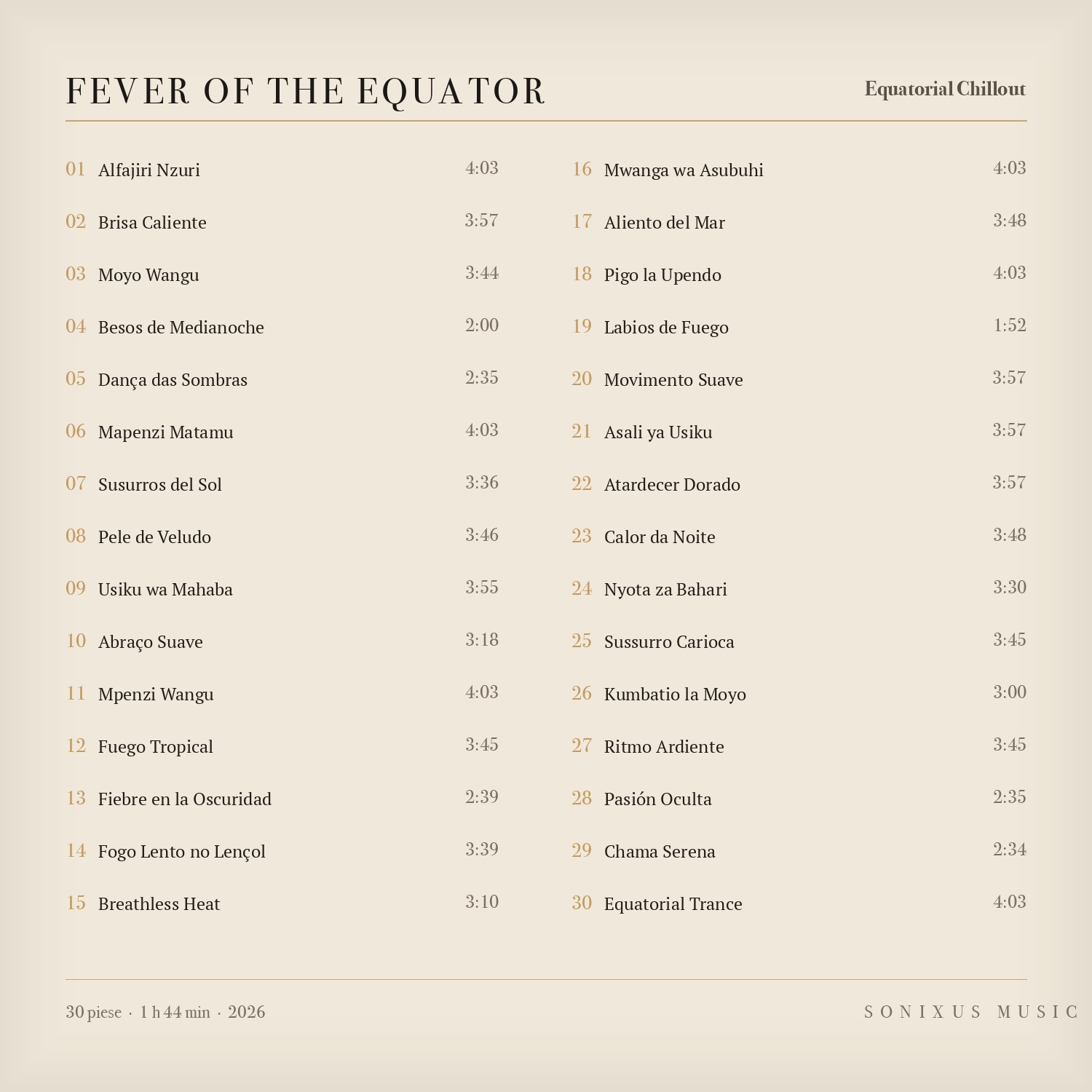 Fever of the Equator — tracklist