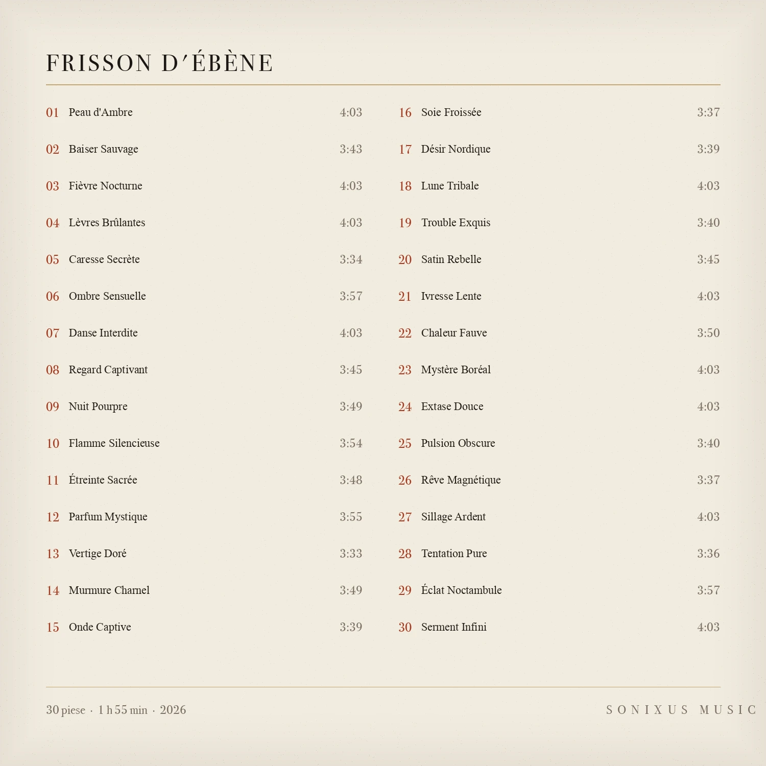 Frisson d'Ébène — tracklist