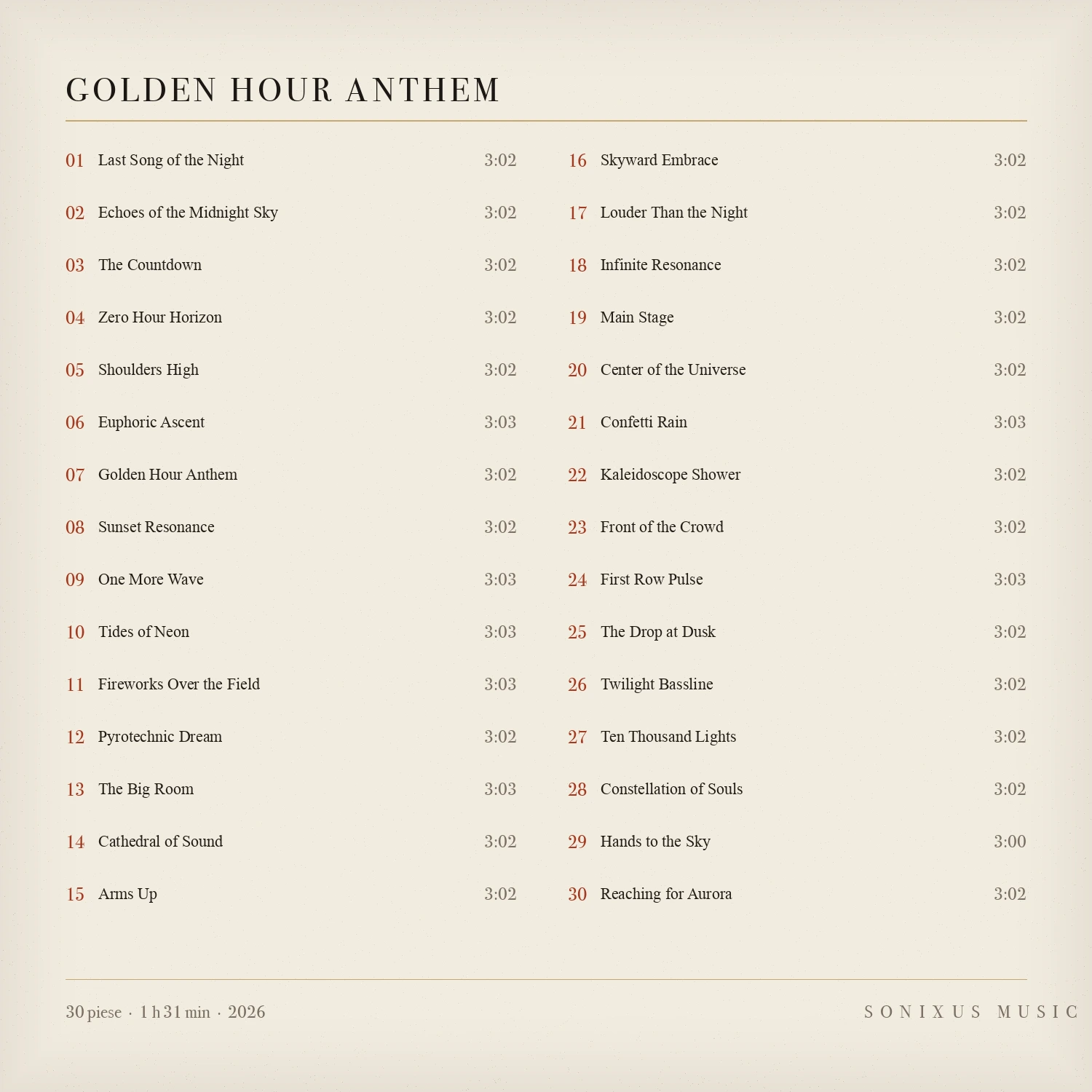 Golden Hour Anthem — tracklist