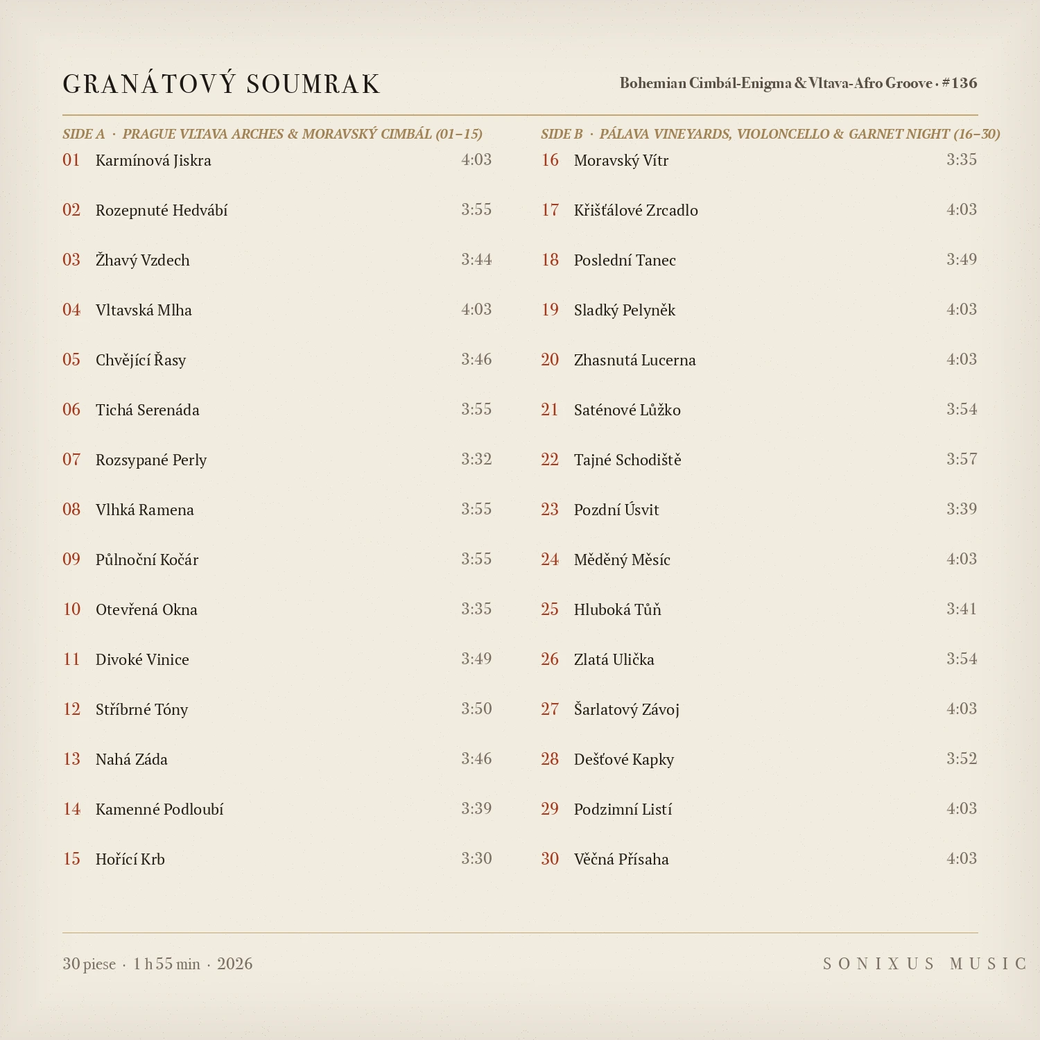 Granátový Soumrak — tracklist