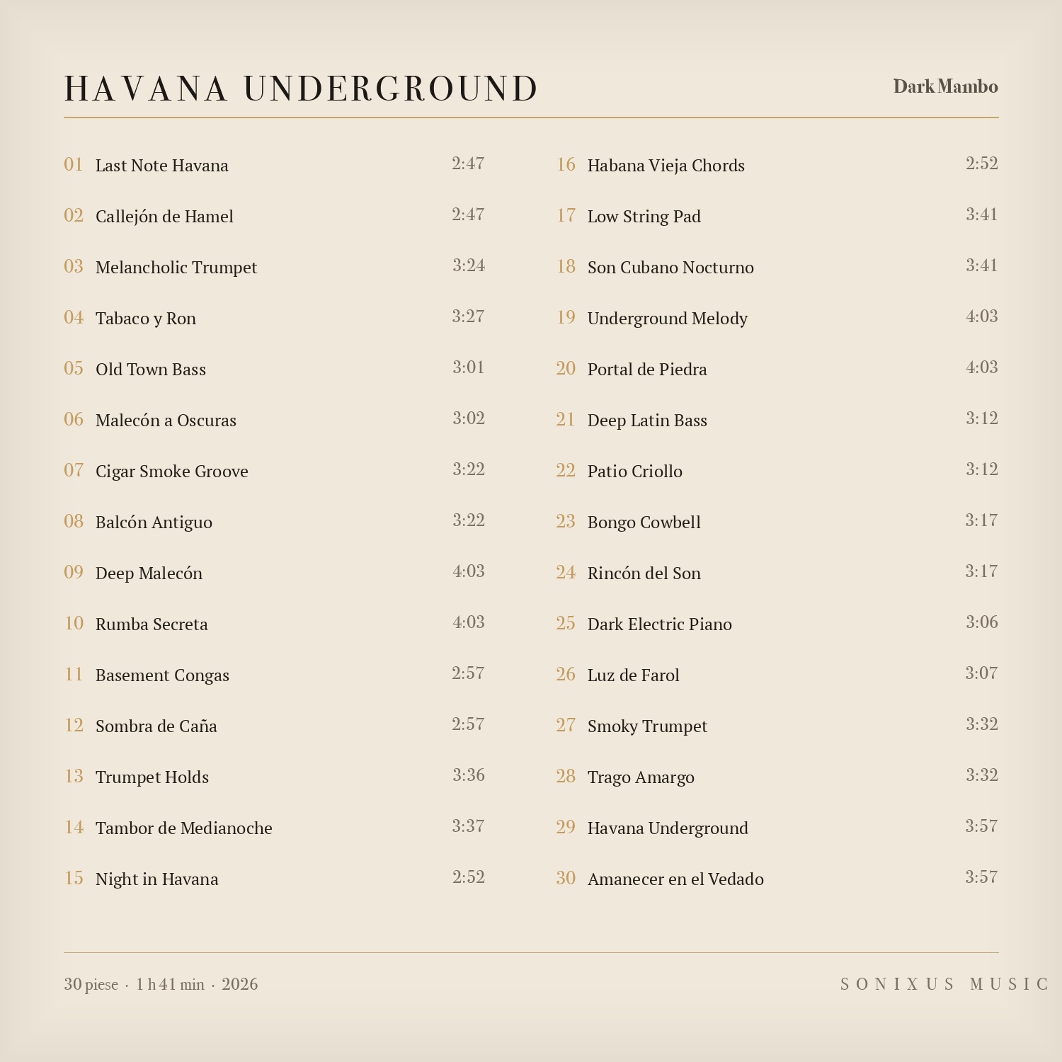 Havana Underground — tracklist