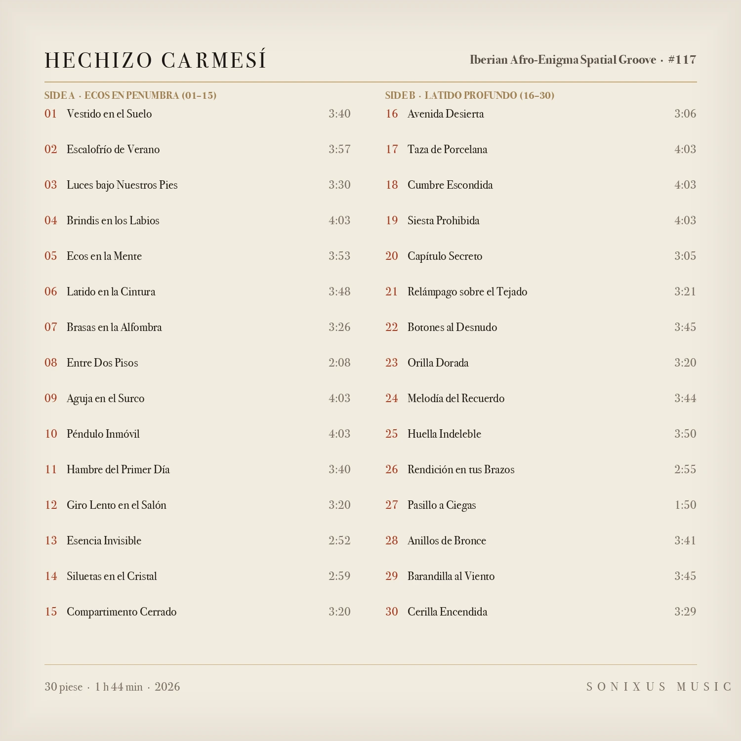 Hechizo Carmesí — tracklist