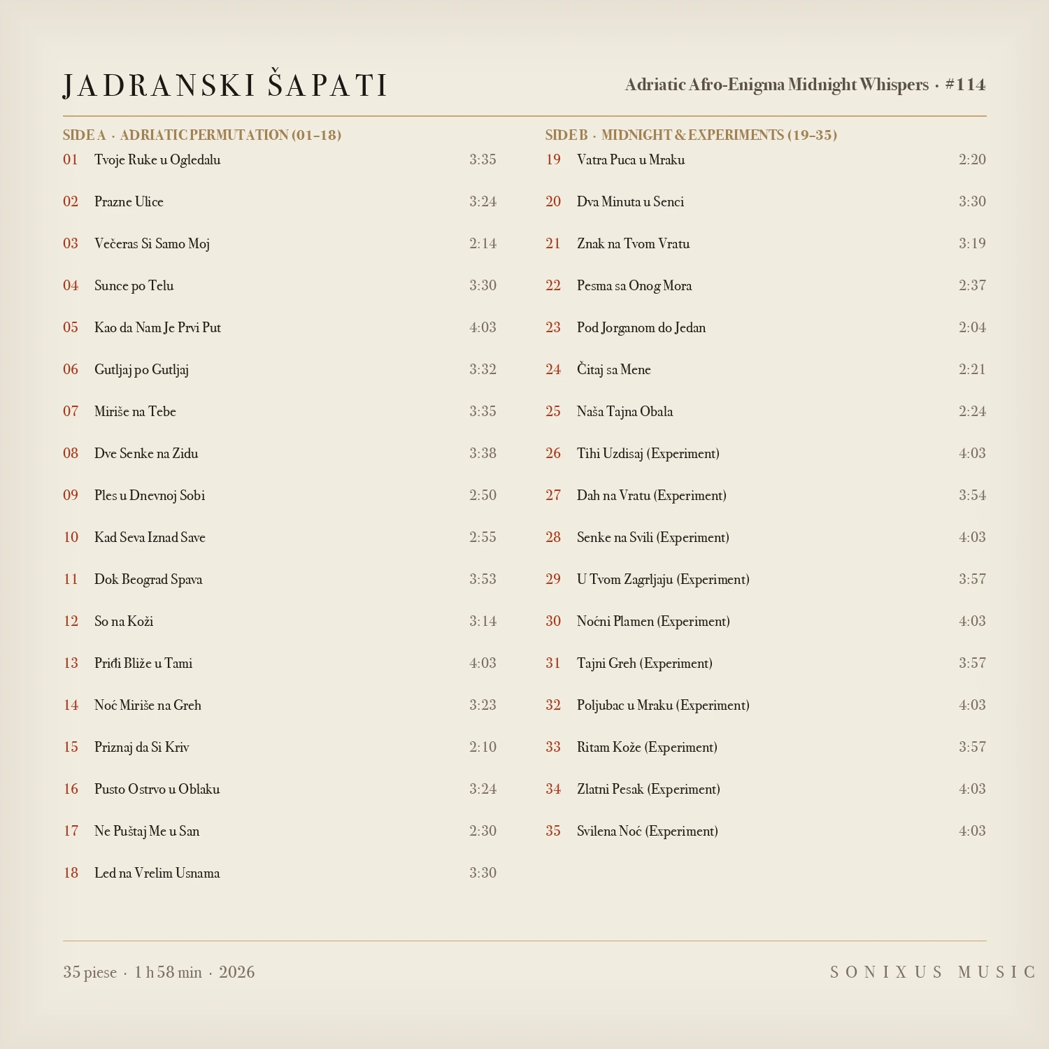 Jadranski Šapati — tracklist