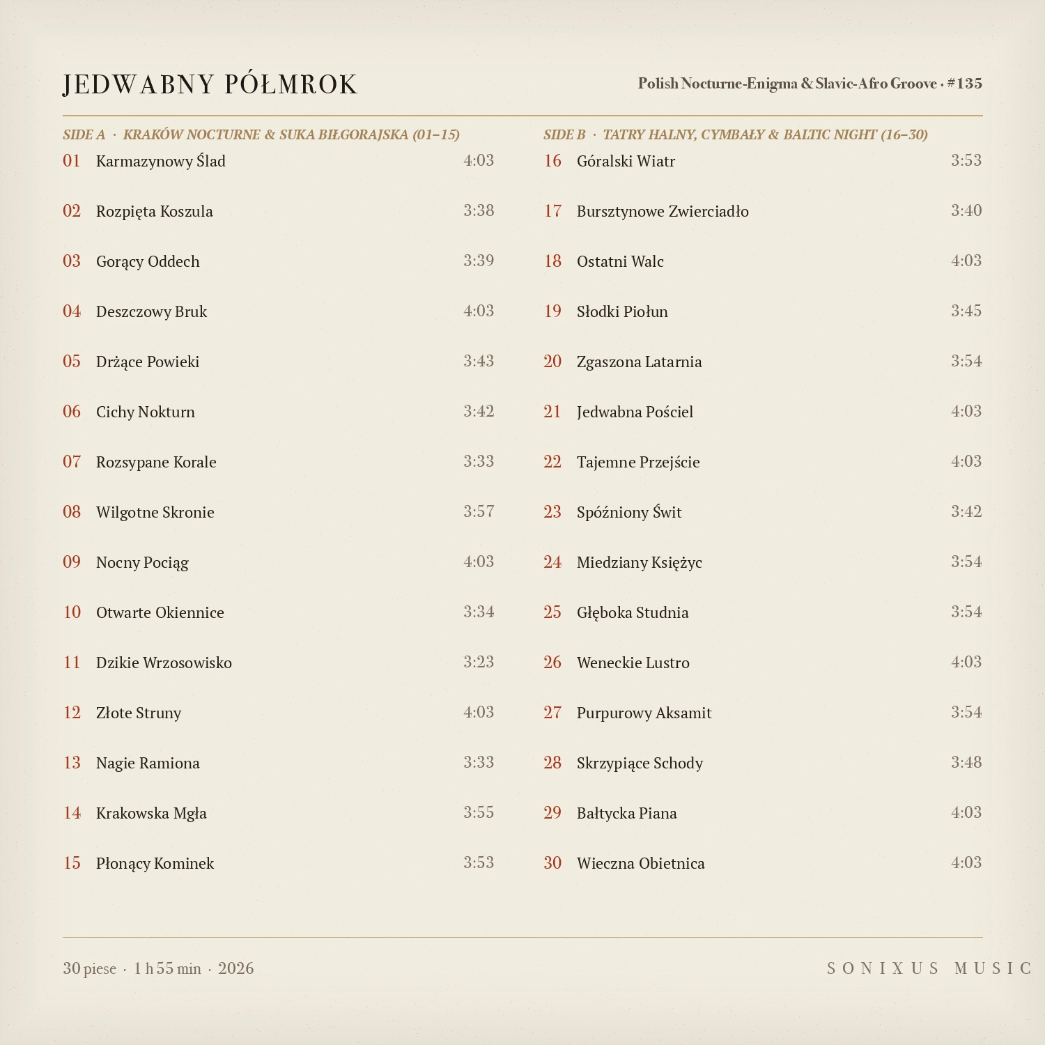 Jedwabny Półmrok — tracklist
