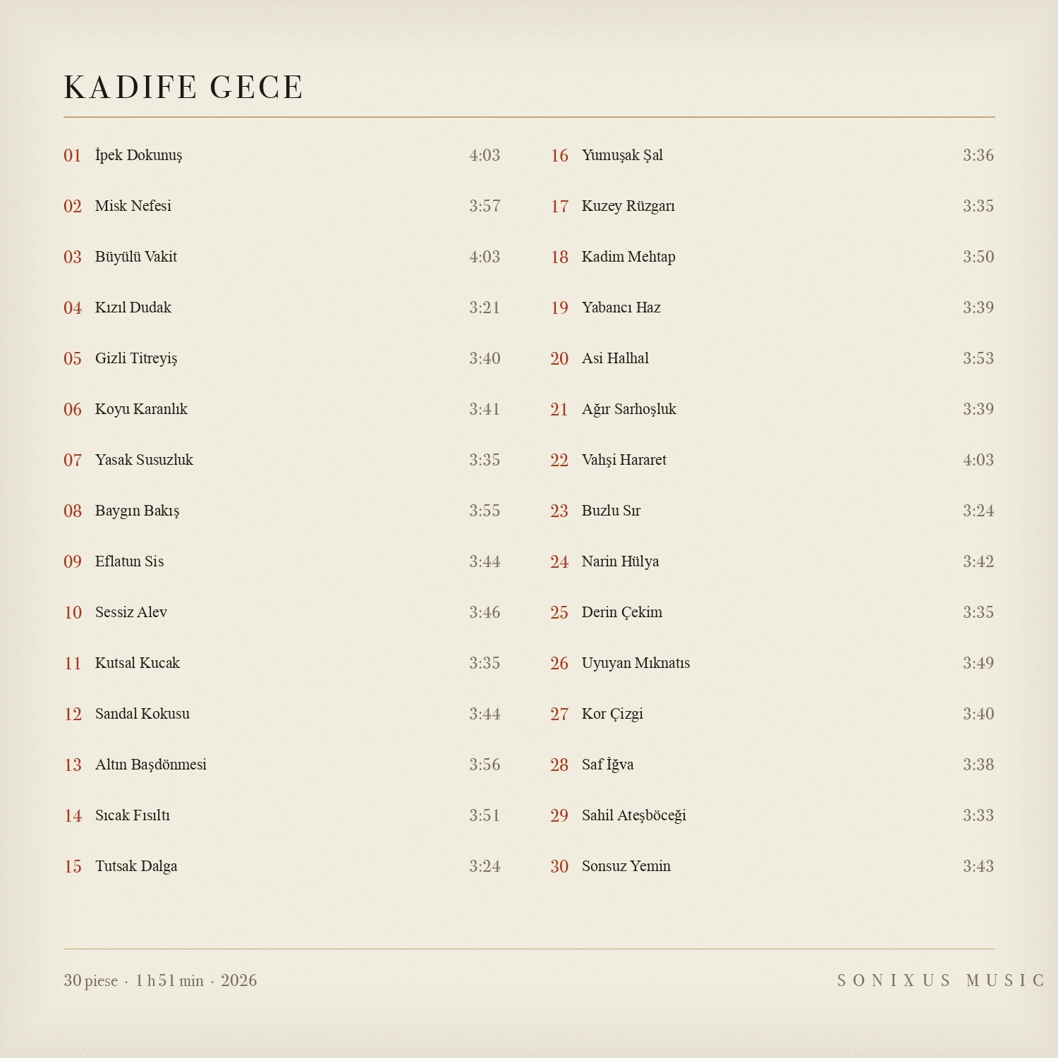 Kadife Gece — tracklist