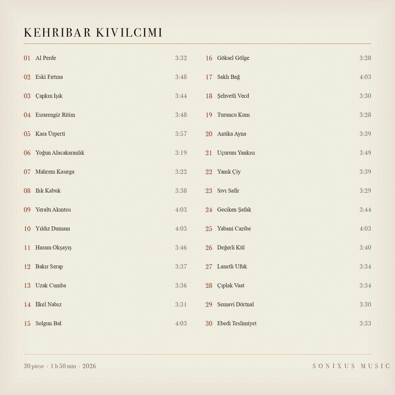 Kehribar Kıvılcımı — tracklist