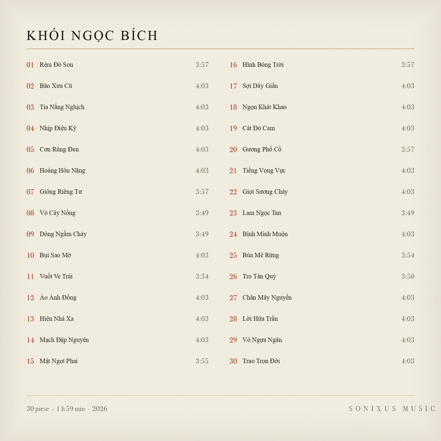 Khói Ngọc Bích — tracklist