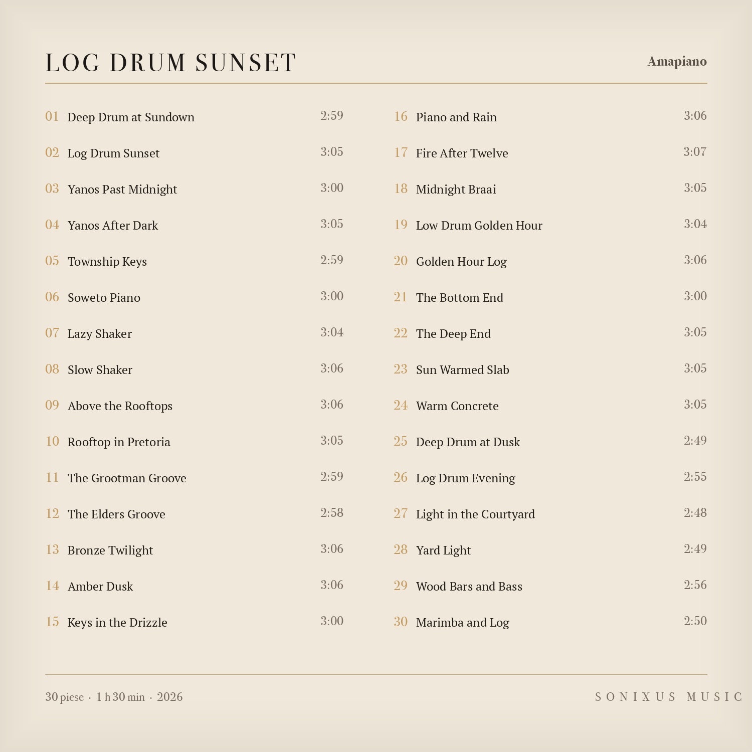 Log Drum Sunset — tracklist