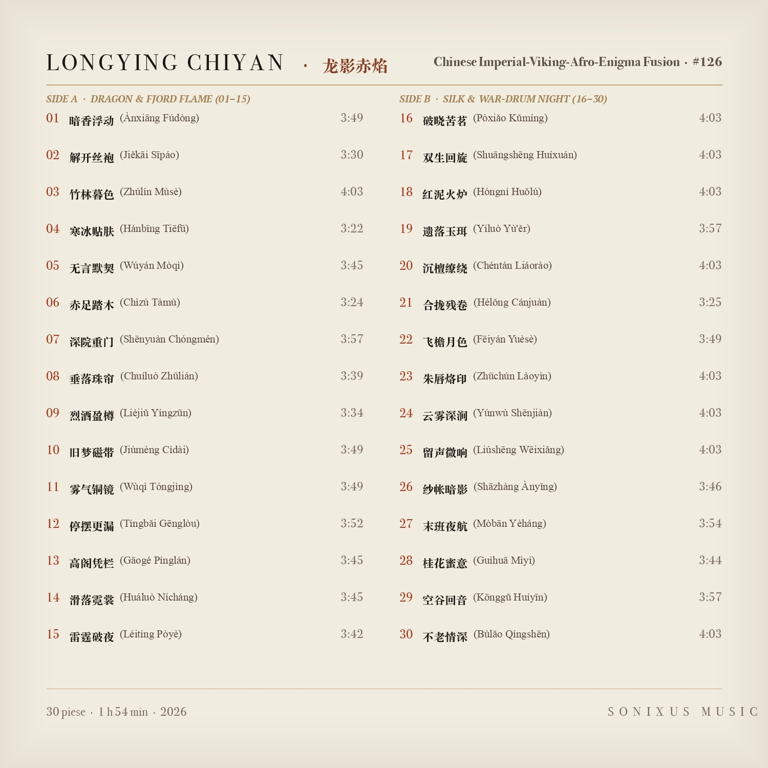 Longying Chiyan — tracklist