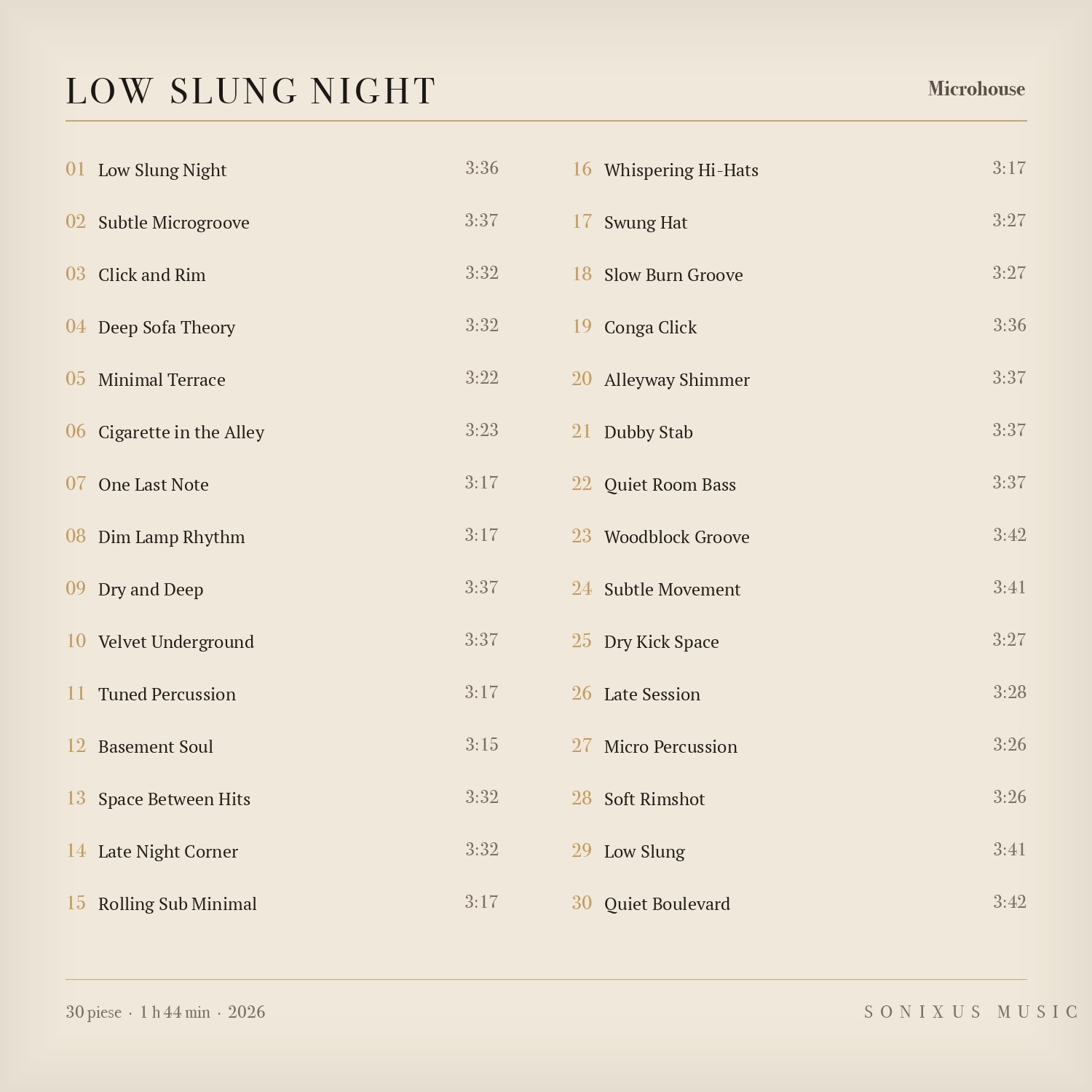 Low Slung Night — tracklist