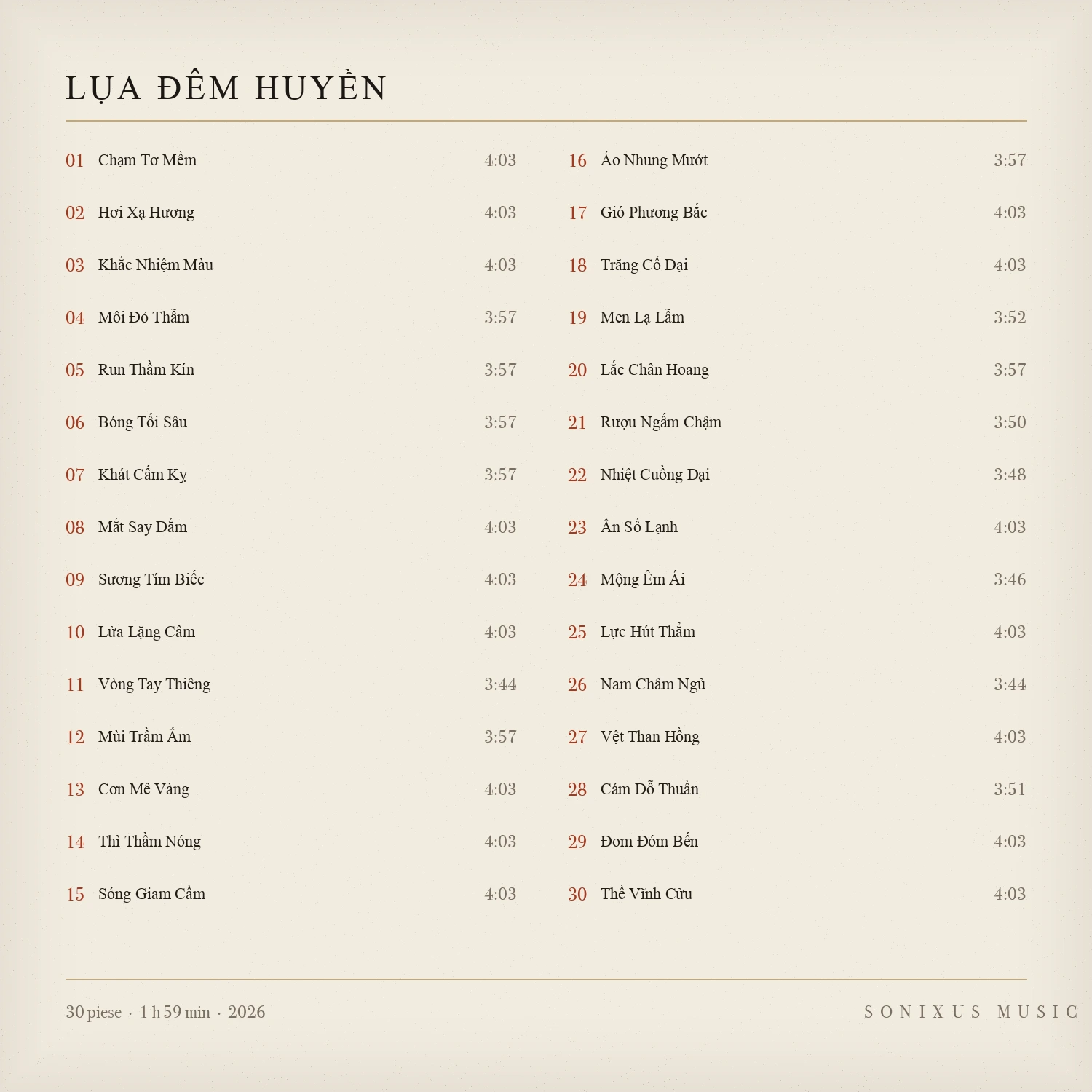 Lụa Đêm Huyền — tracklist