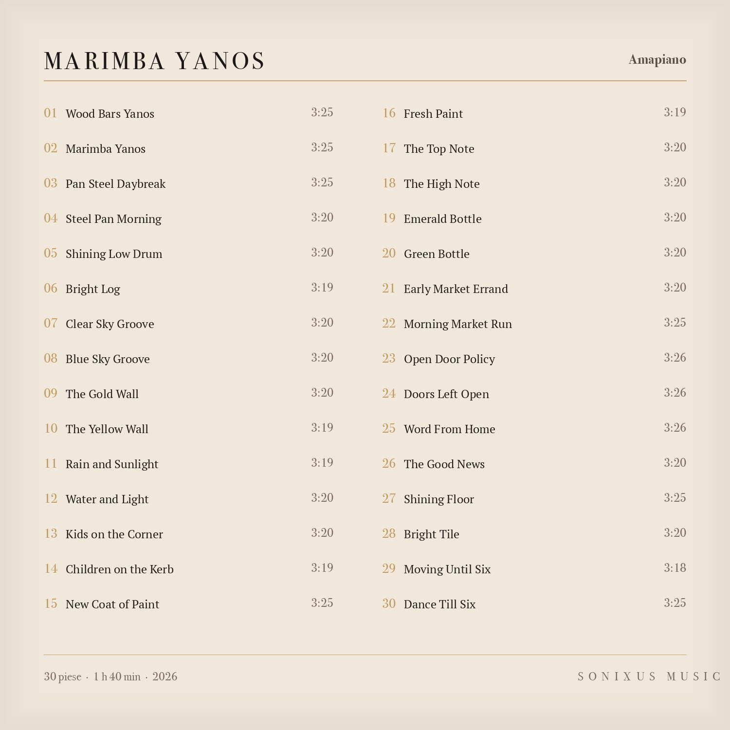 Marimba Yanos — tracklist