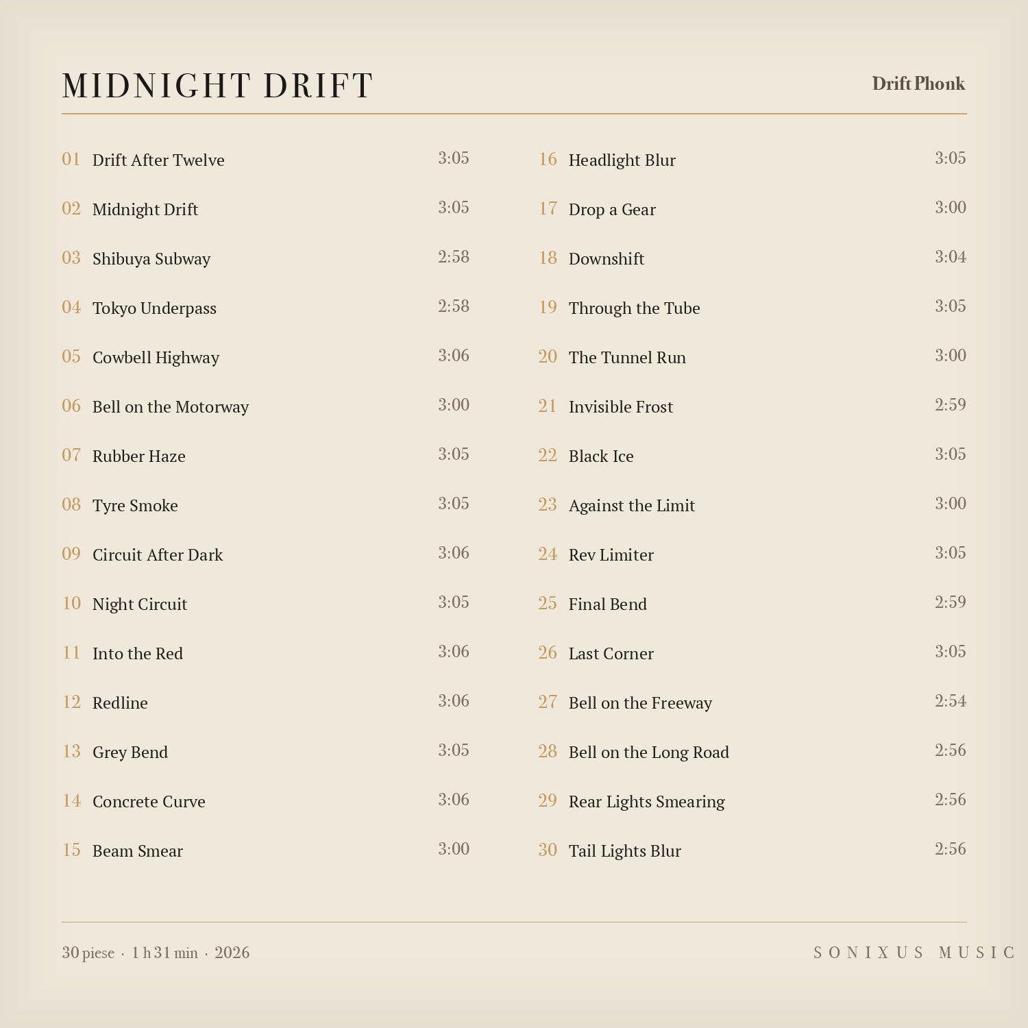 Midnight Drift — tracklist