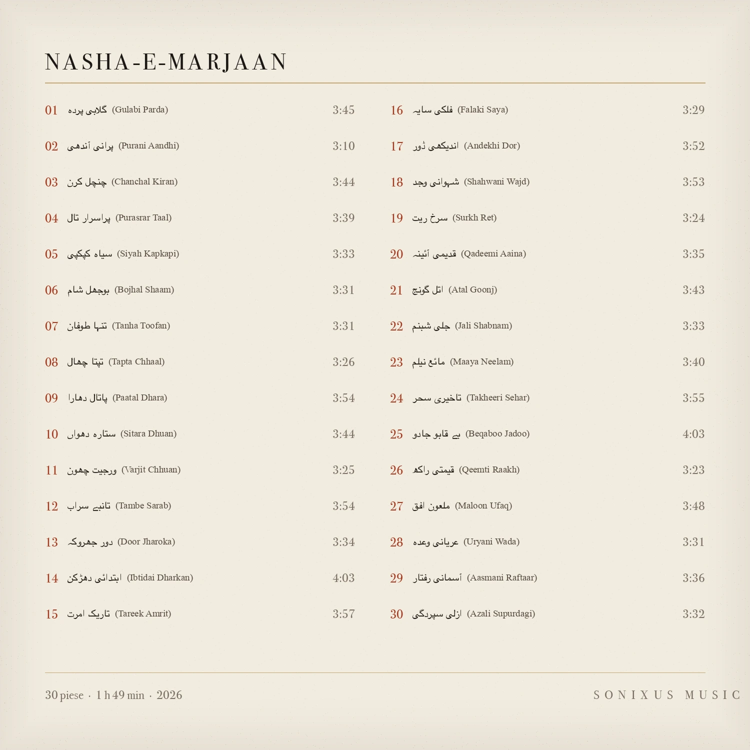 Nasha-e-Marjaan — tracklist