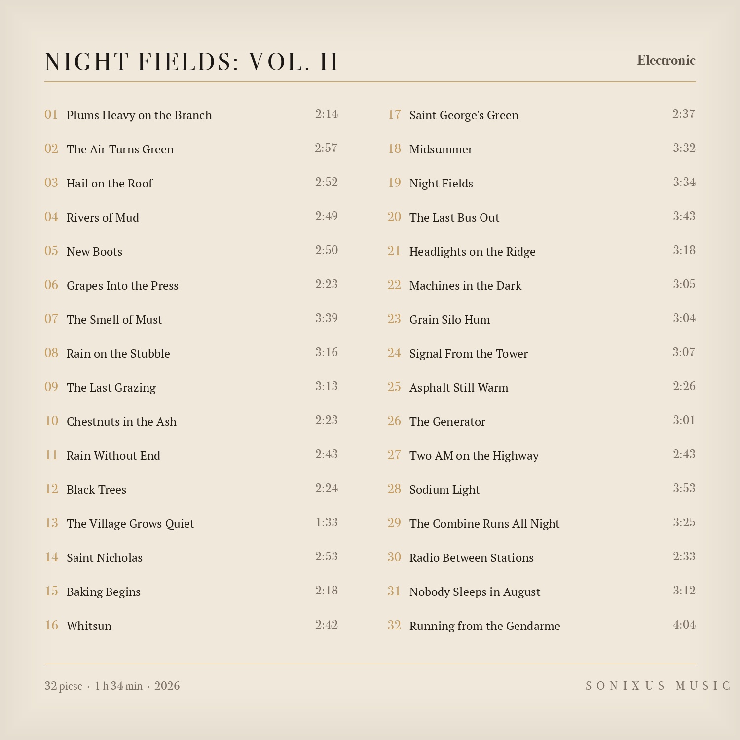 Night Fields: Vol. II — tracklist