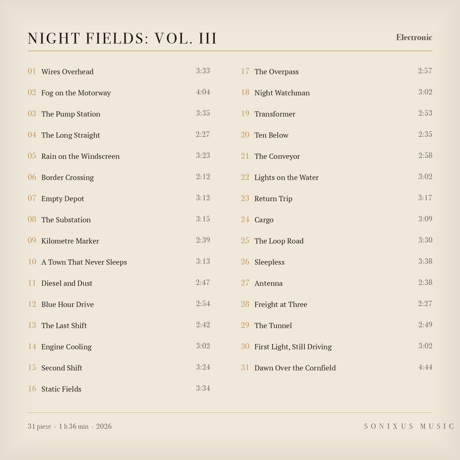 Night Fields: Vol. III — tracklist