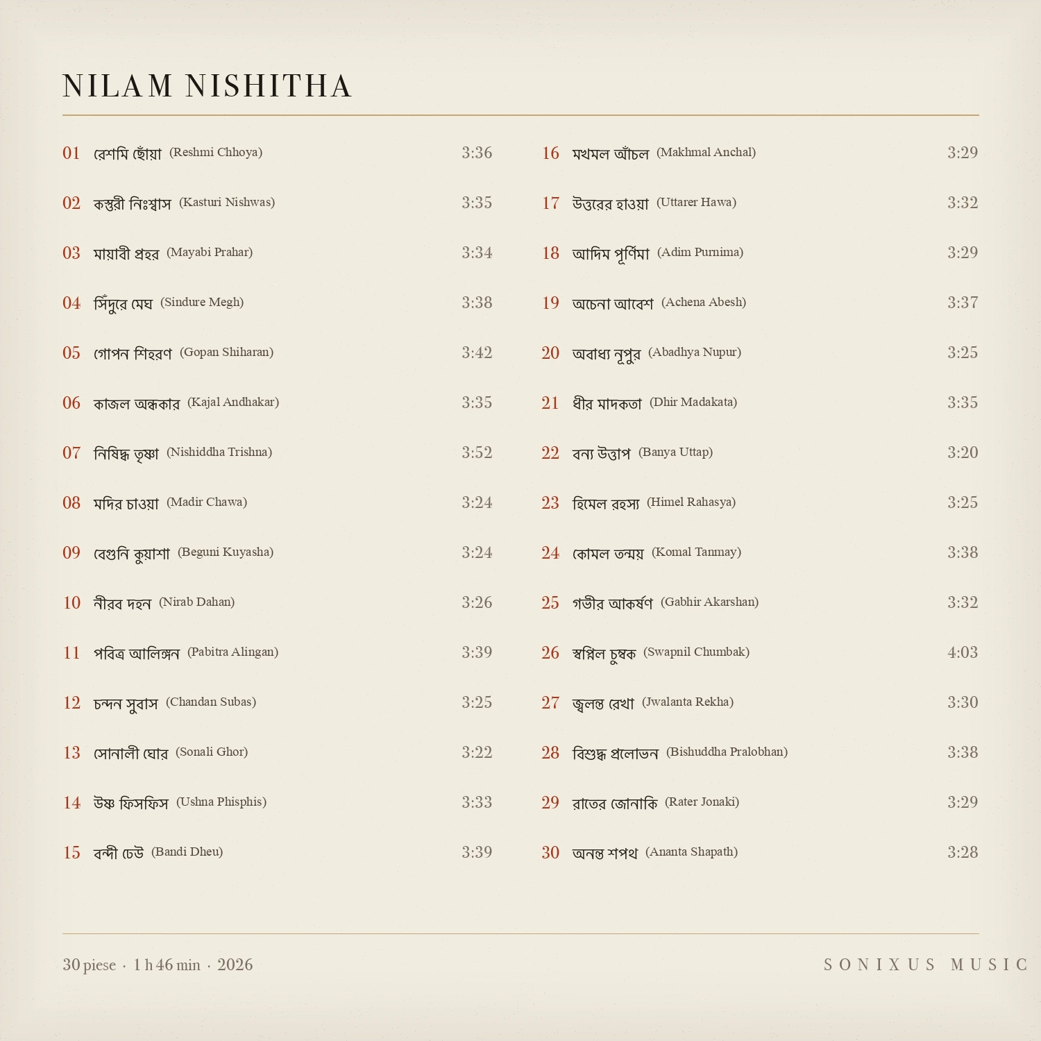 Nilam Nishitha â tracklist