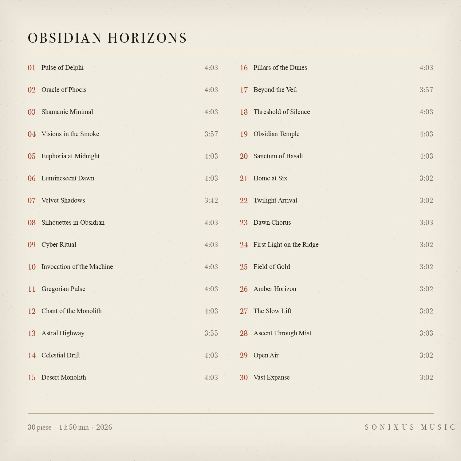 Obsidian Horizons — tracklist