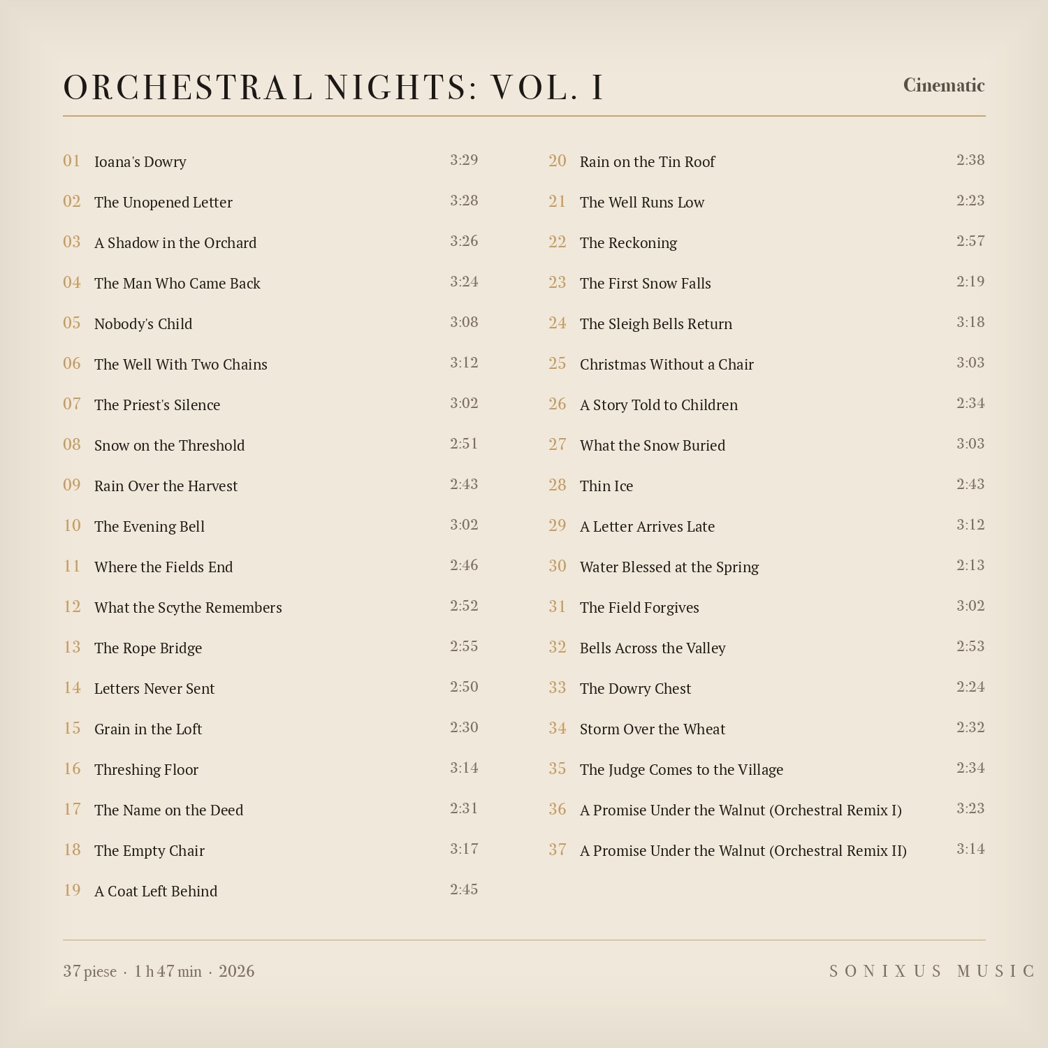 Orchestral Nights: Vol. I — tracklist