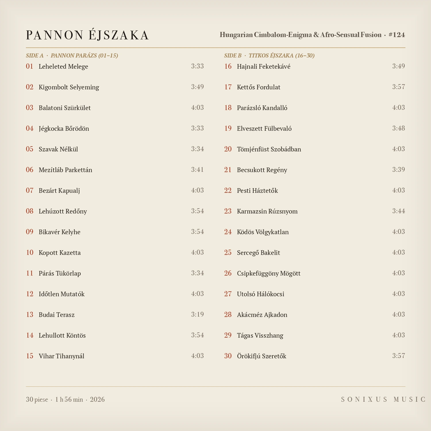 Pannon Éjszaka — tracklist