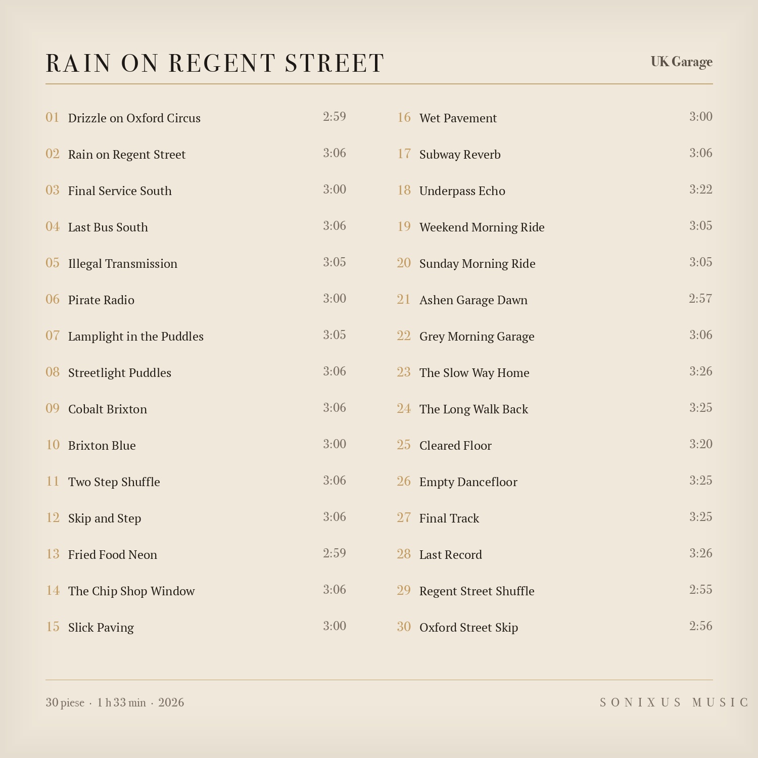 Rain on Regent Street — tracklist