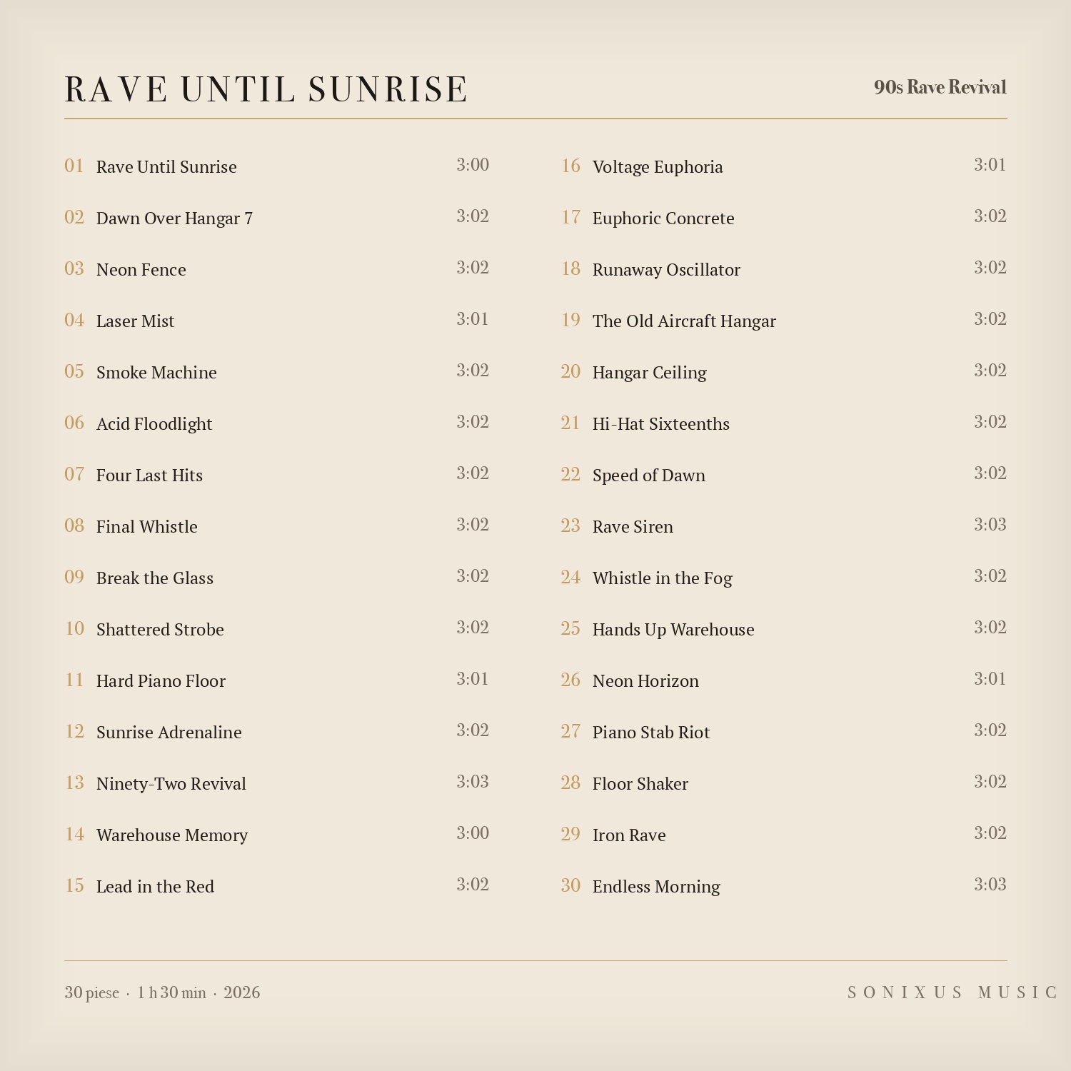 Rave Until Sunrise — tracklist