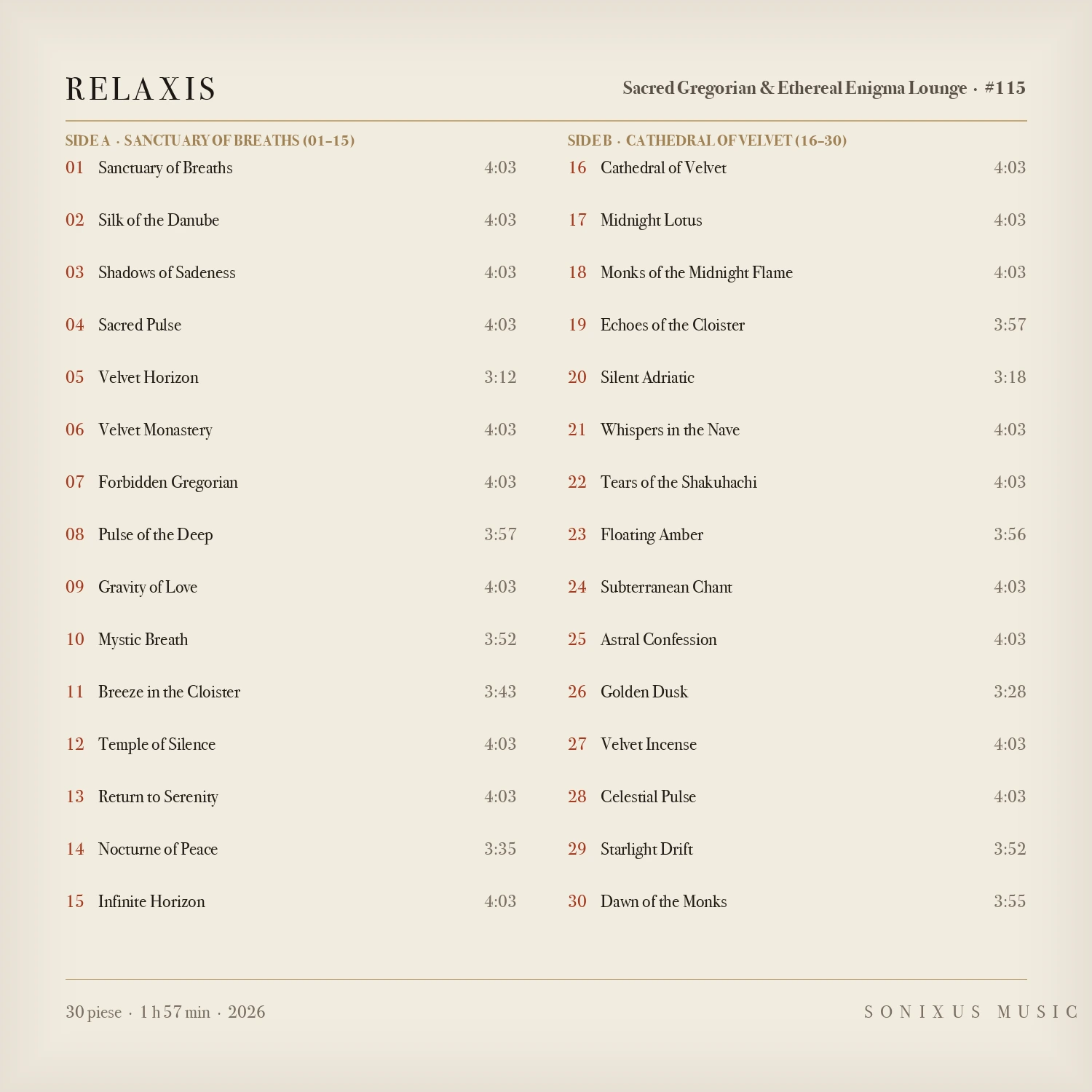 Relaxis — tracklist