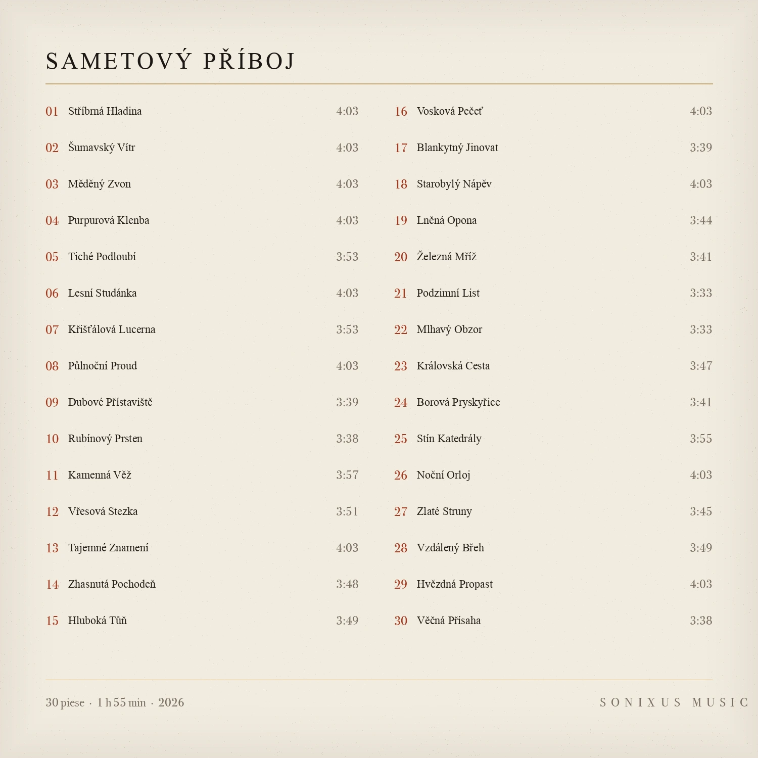 Sametový Příboj — tracklist