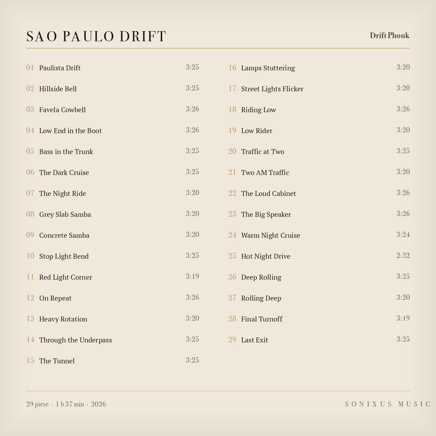 Sao Paulo Drift — tracklist