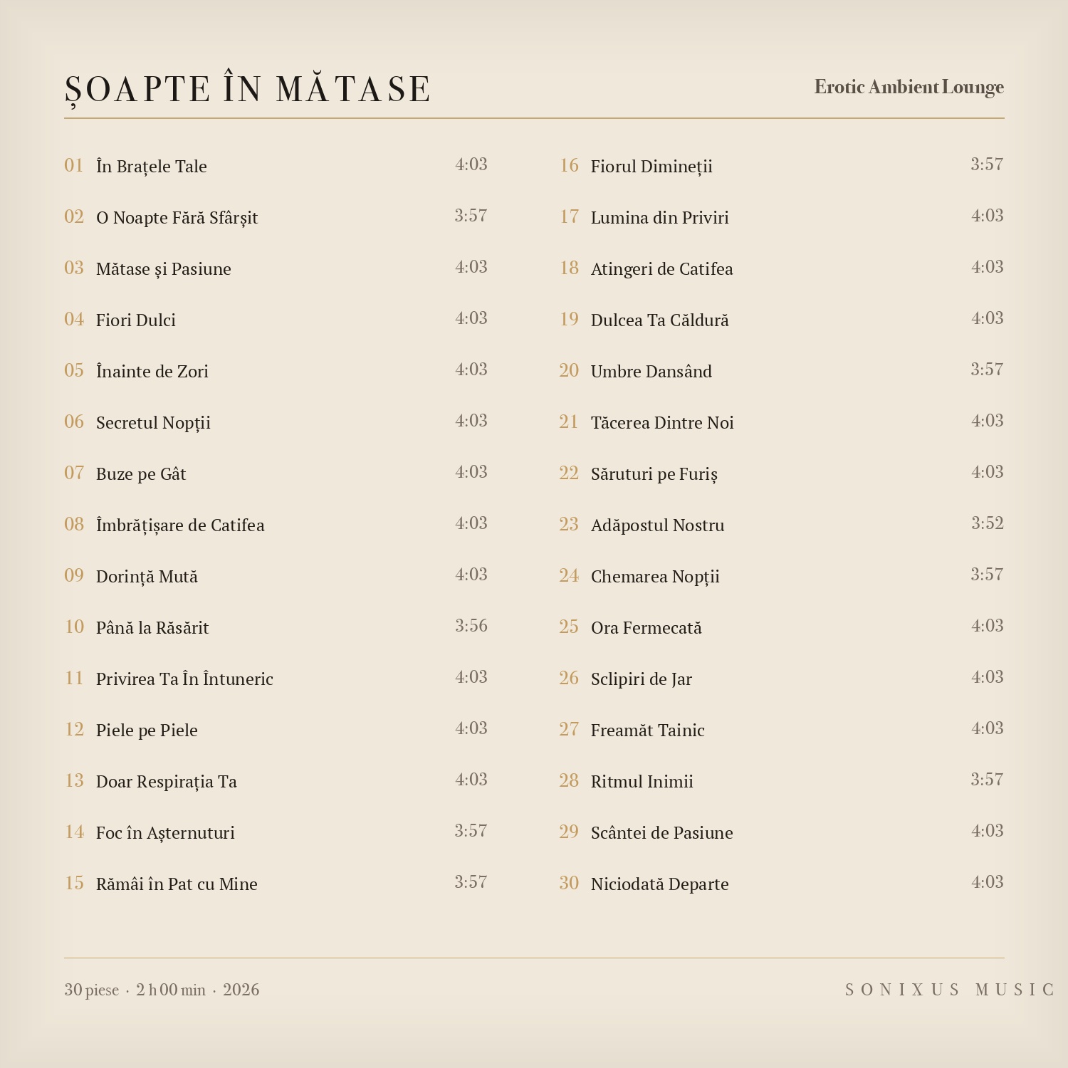 Șoapte în Mătase — tracklist