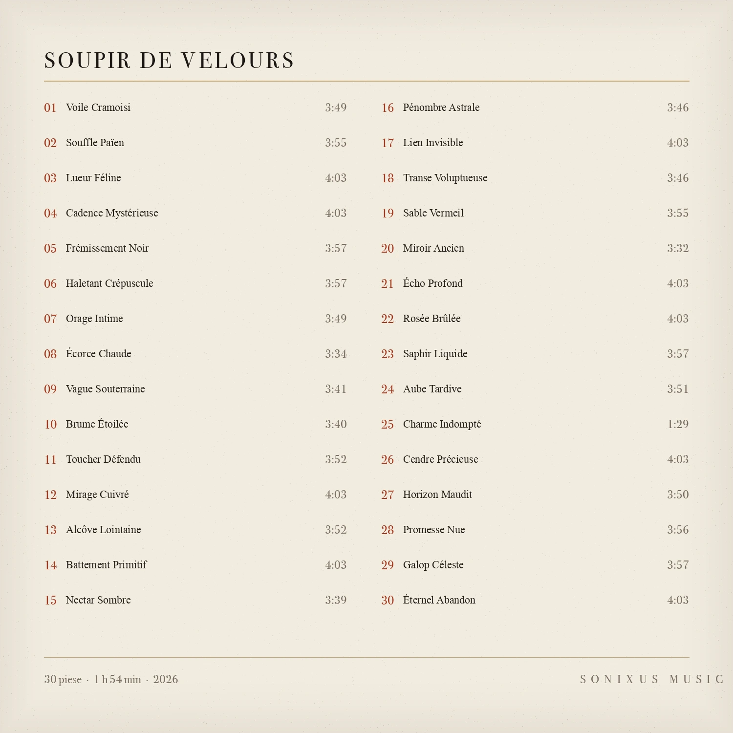 Soupir de Velours â tracklist