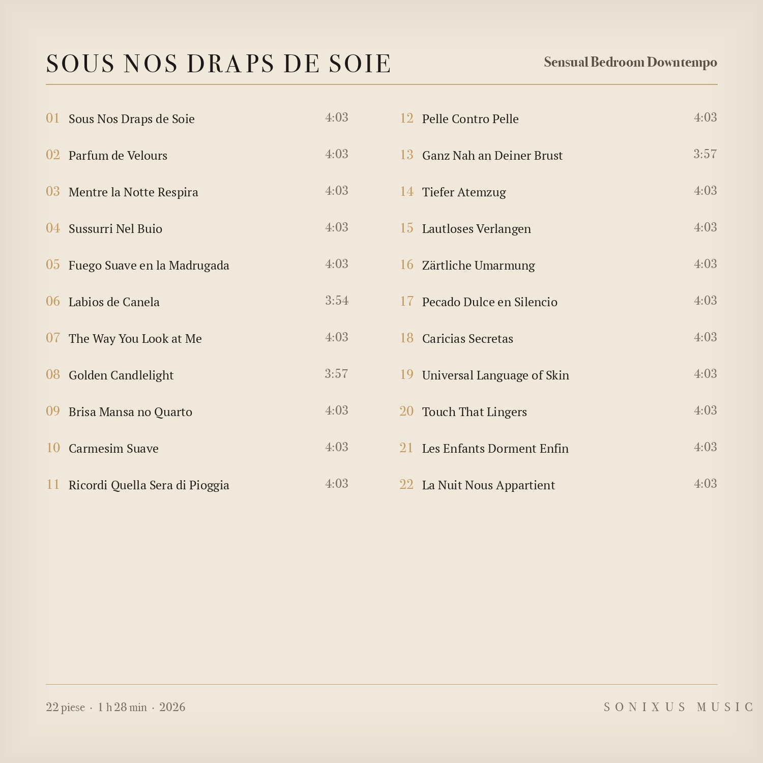 Sous Nos Draps de Soie — tracklist