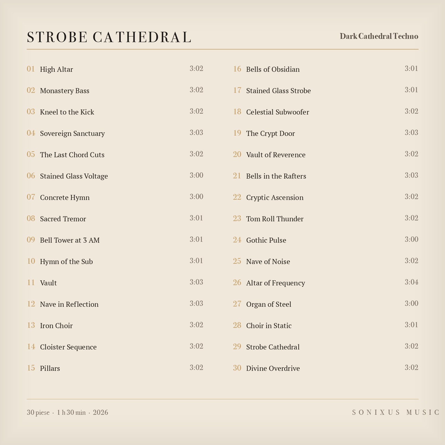 Strobe Cathedral — tracklist