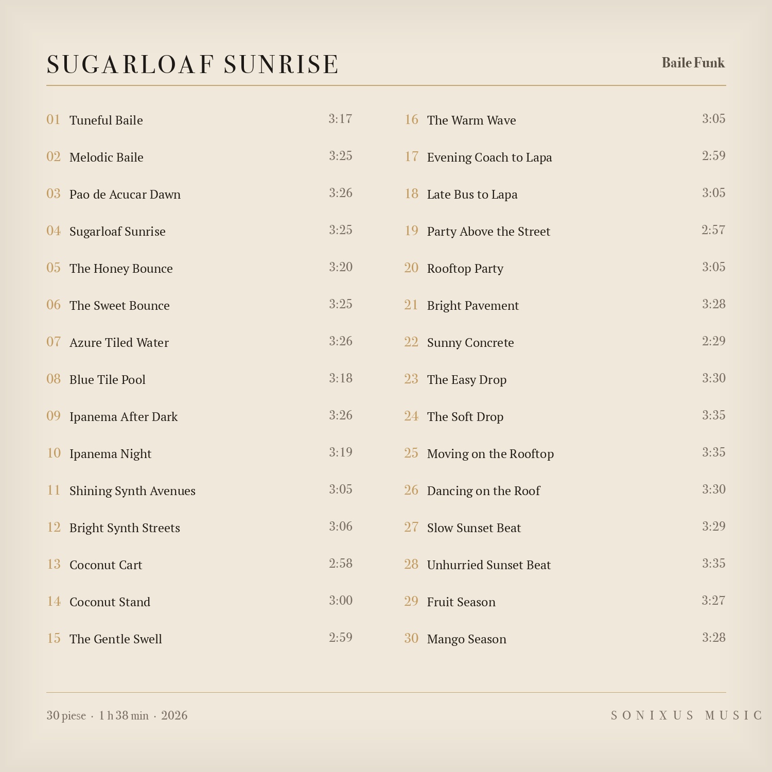Sugarloaf Sunrise — tracklist