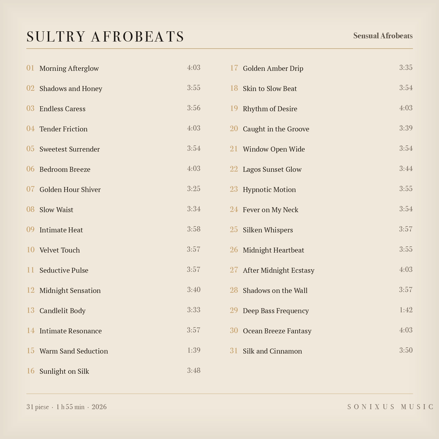 Sultry Afrobeats — tracklist