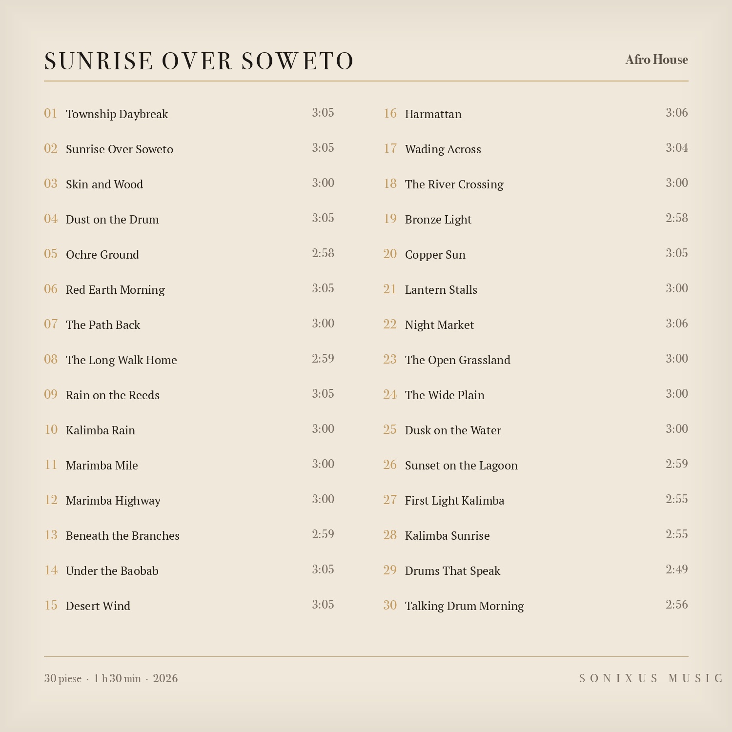 Sunrise Over Soweto — tracklist